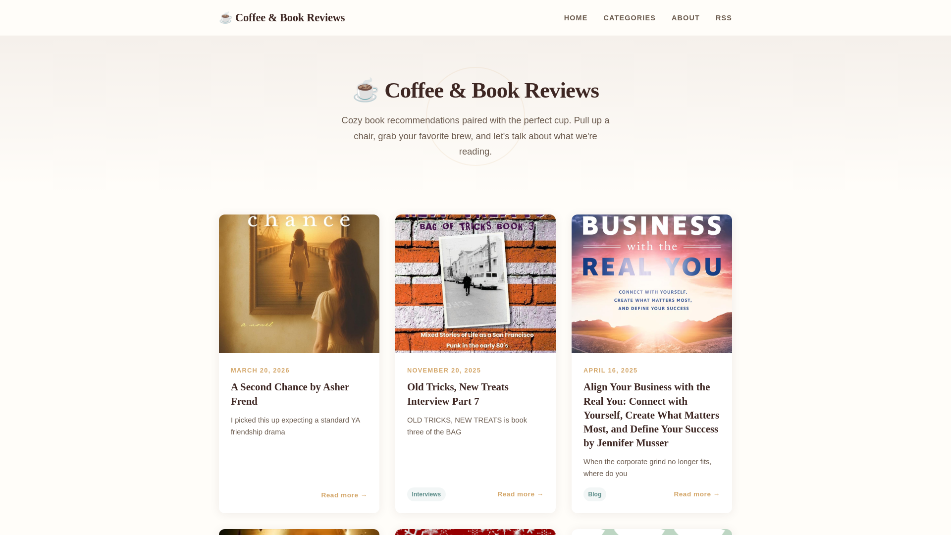 website screenshot of https://coffeeandbookreviews.pages.dev/