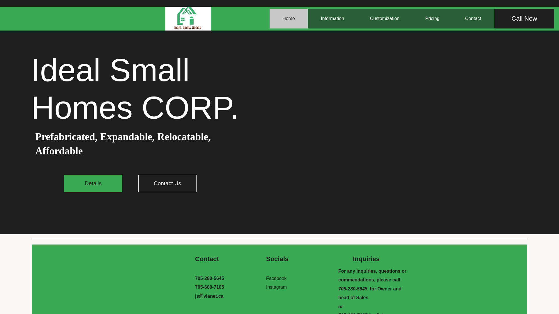 website screenshot of https://idealsmallhomes.ca