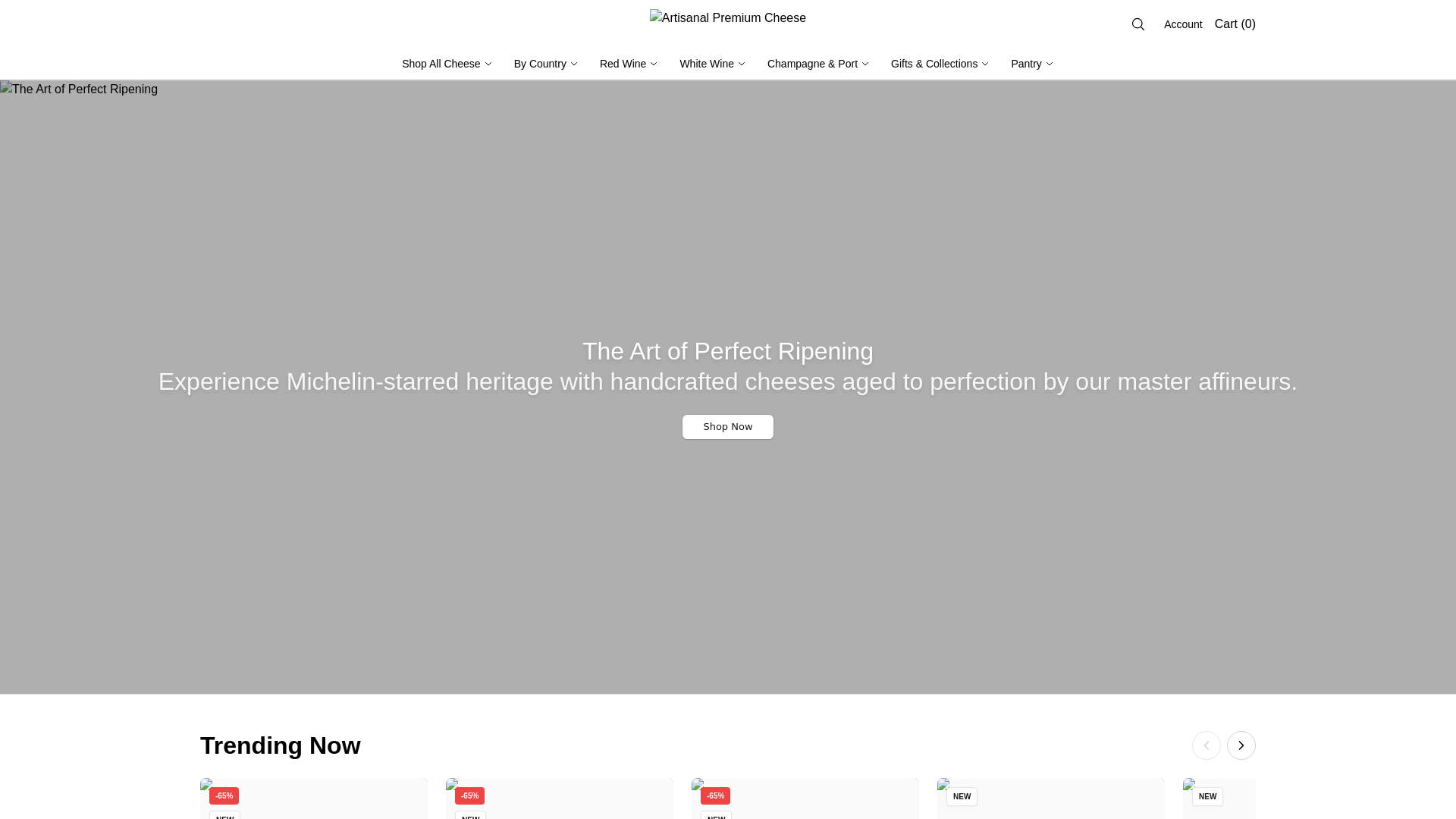 website screenshot of https://artisanalcheeseonline.shop/
