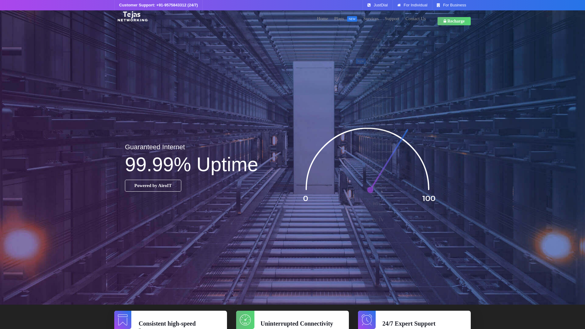 website screenshot of https://tejasnetworkings.in
