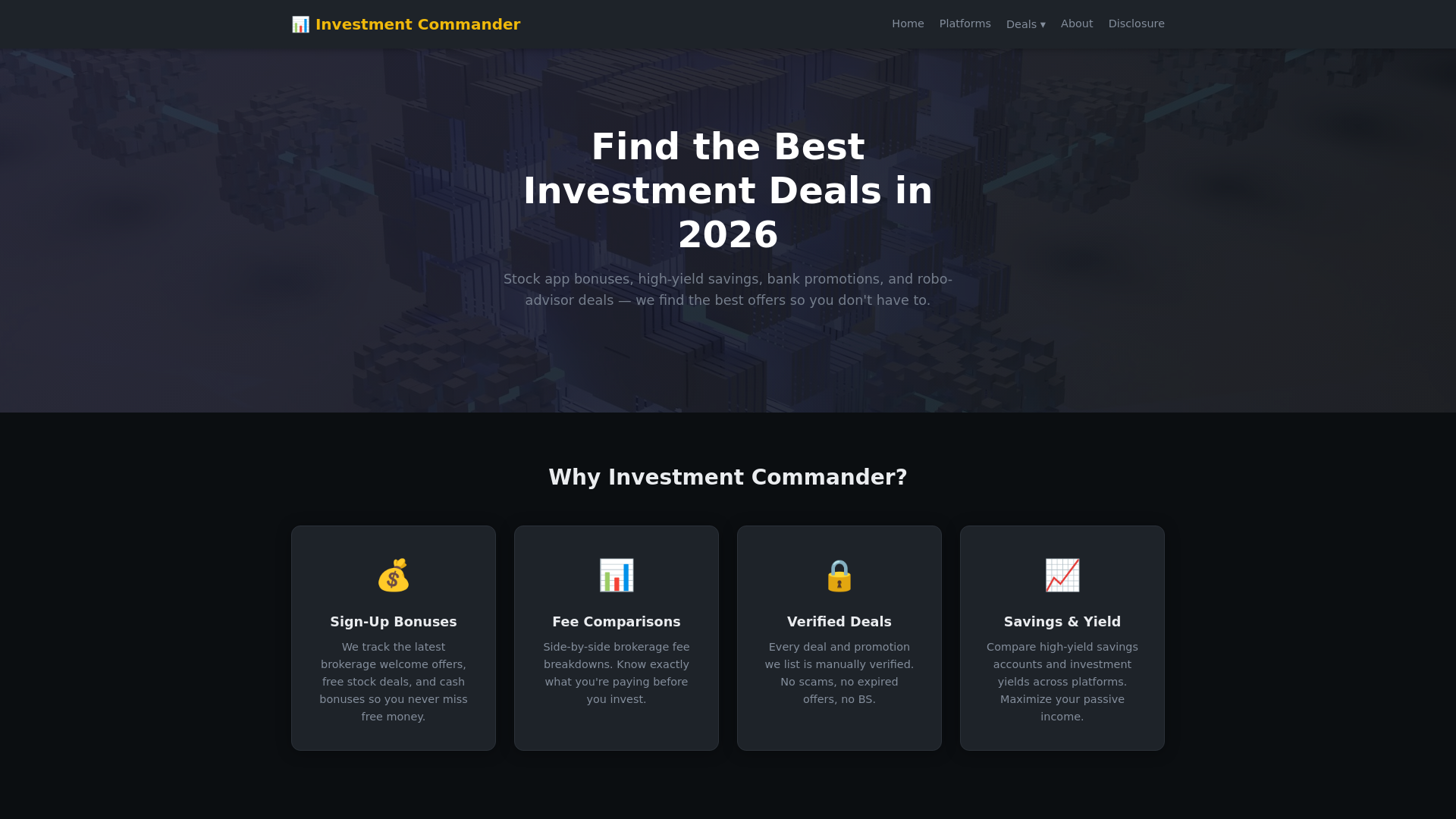 website screenshot of https://investmentcommander.com