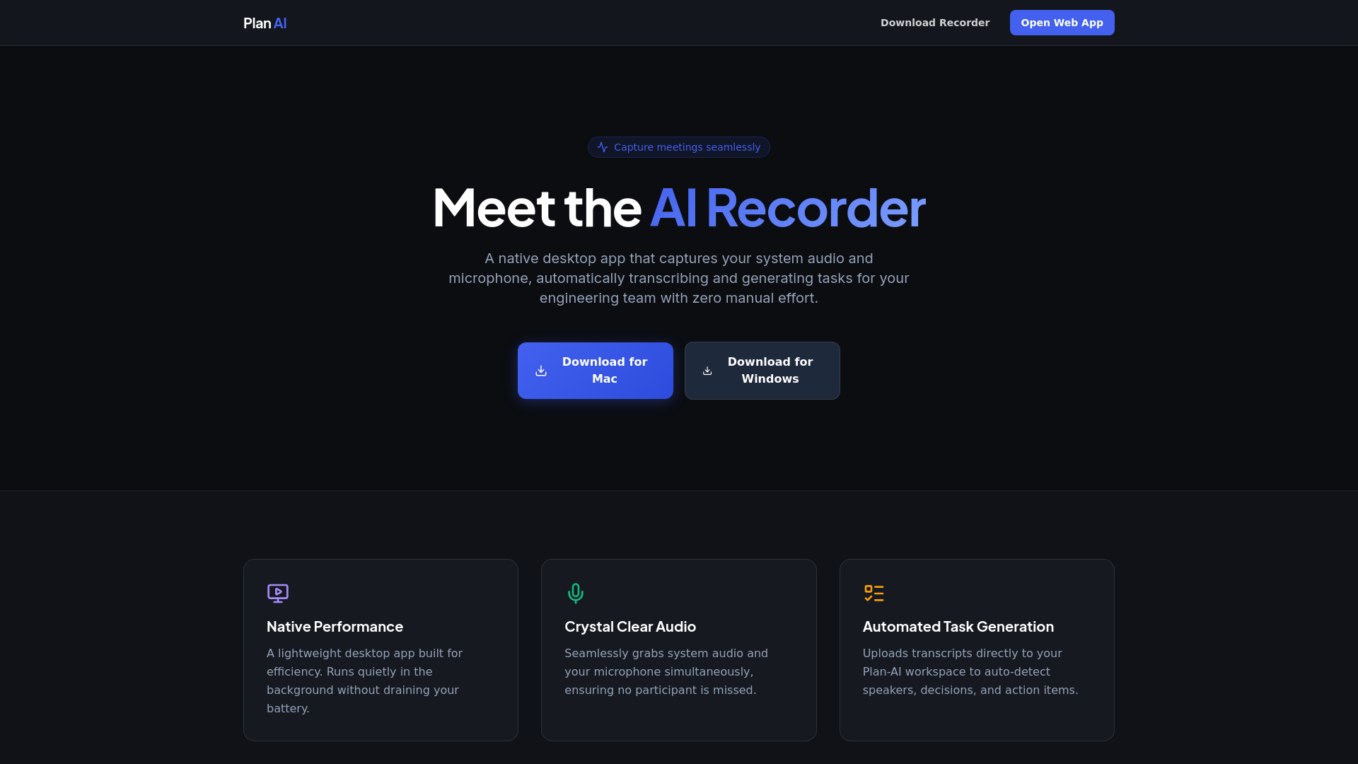 website screenshot of https://plan-ai-website.pages.dev/