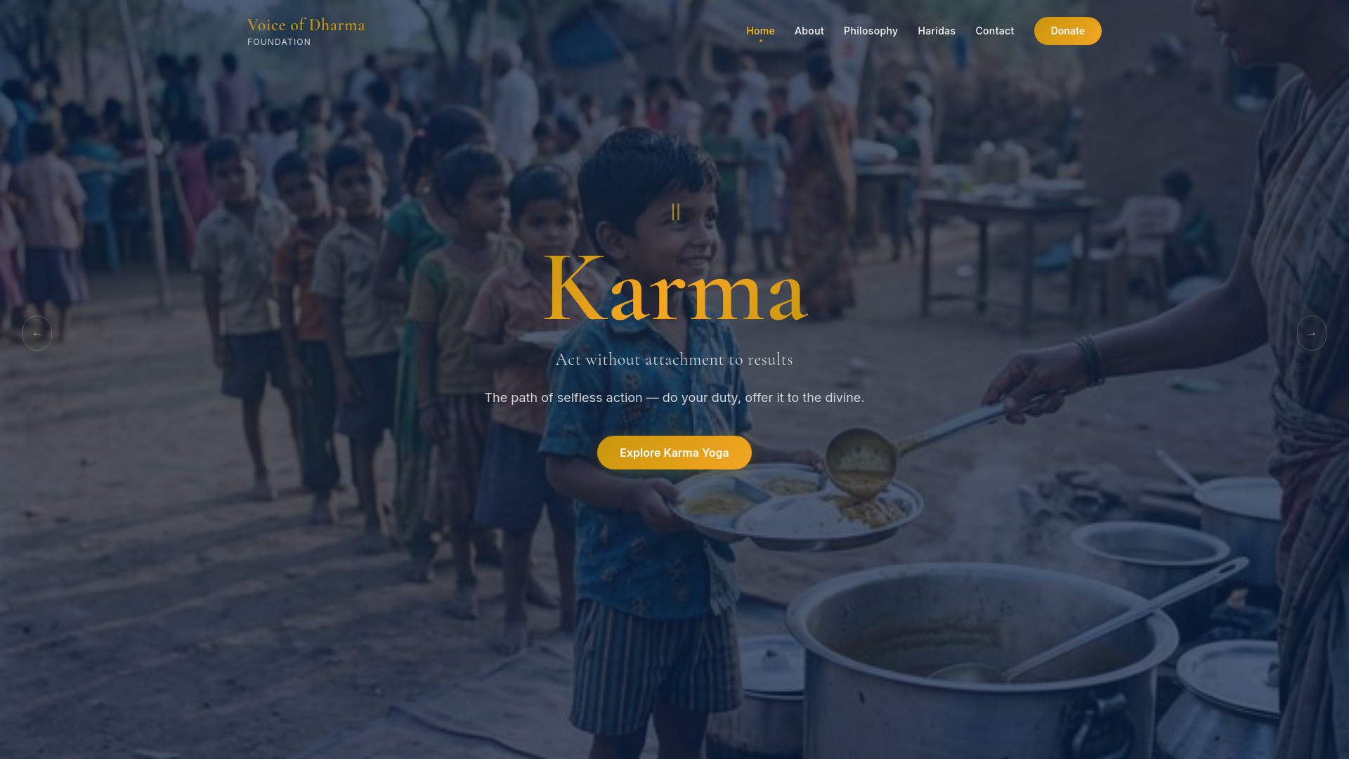 website screenshot of https://voiceofdharmafoundation.org/