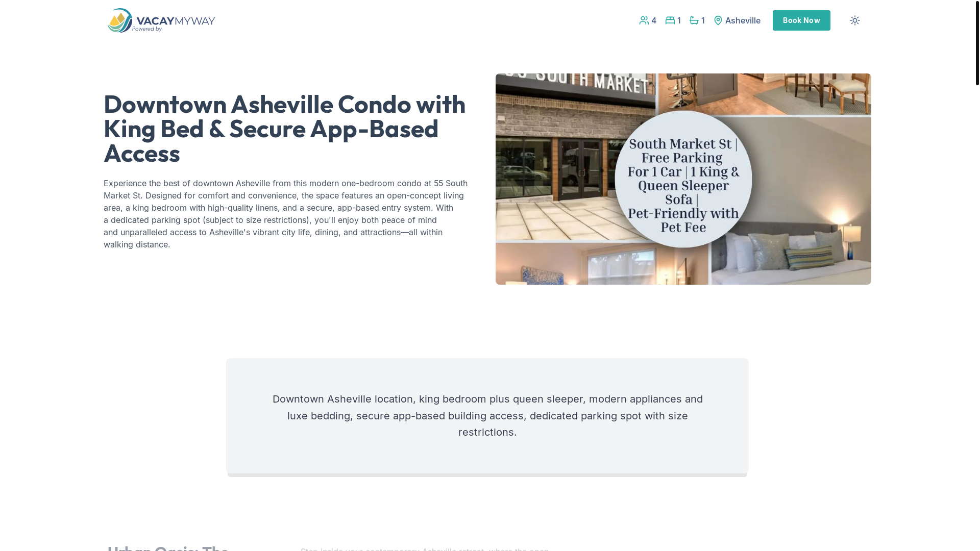 website screenshot of https://calmasheville.rentals/