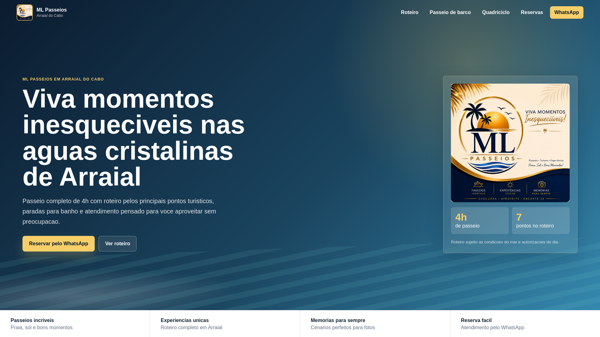 website screenshot of https://mlpasseios.com.br/