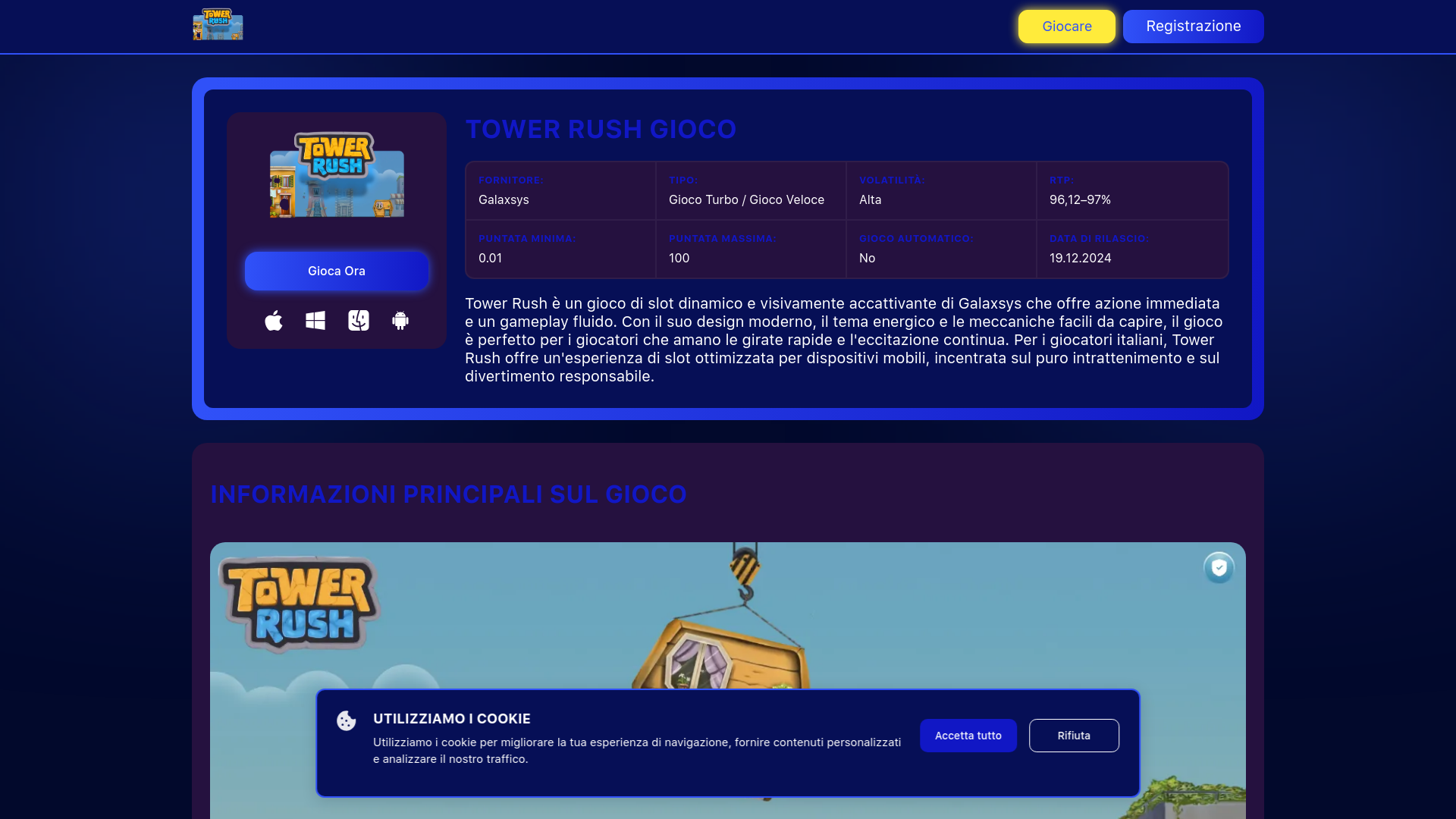 website screenshot of https://tower-rush11.it/