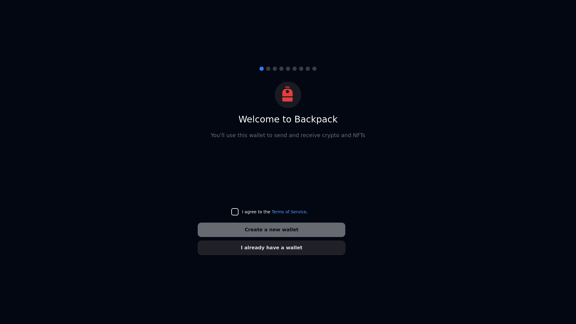 website screenshot of https://www.backpackwallet.xyz
