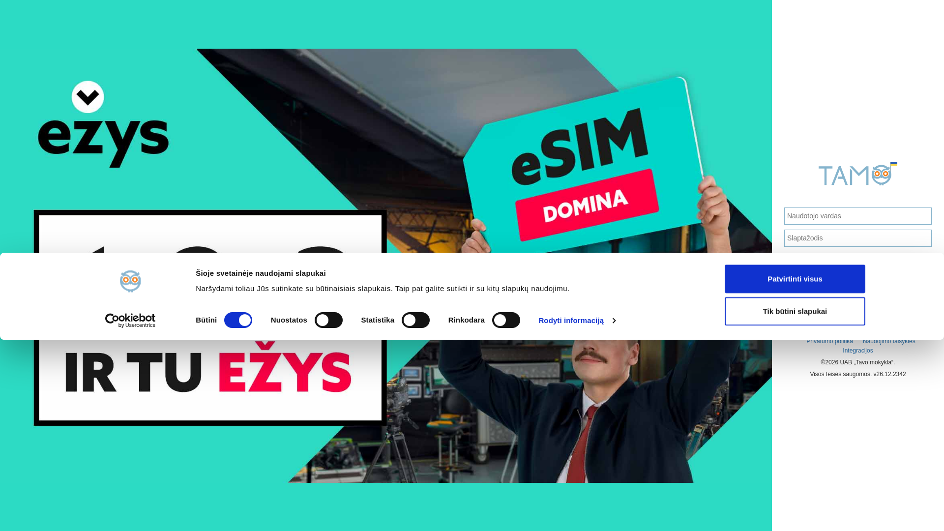 website screenshot of https://dienynas.tamo.lt