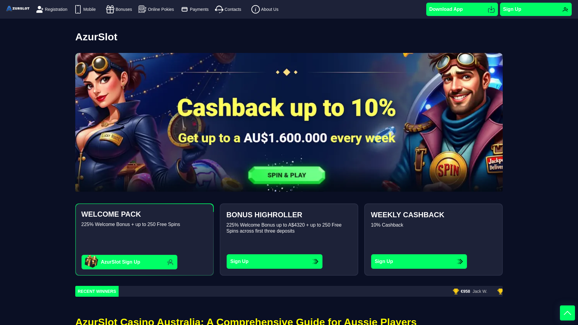 website screenshot of https://azurslot-aussie.com/