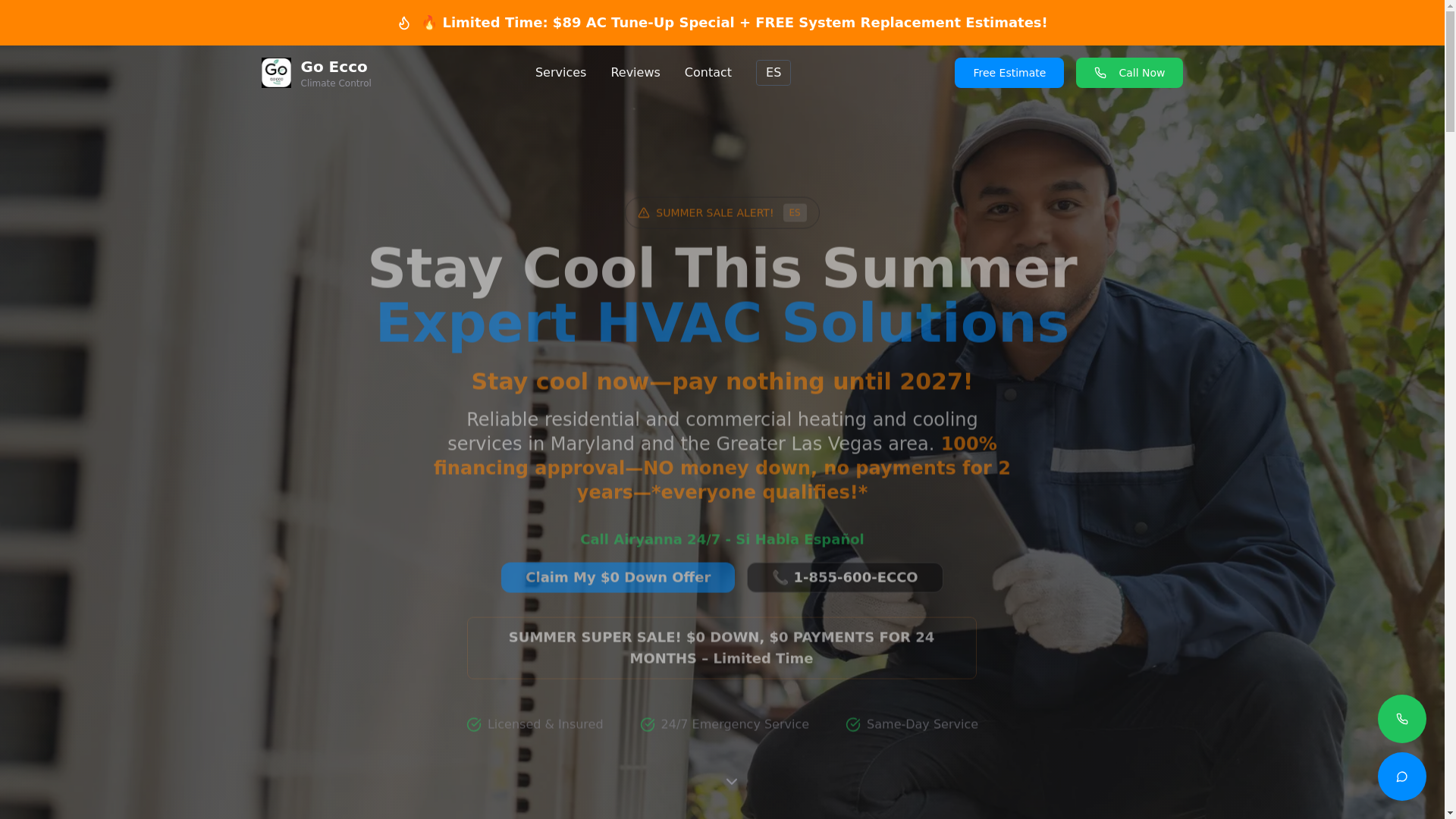 website screenshot of https://eccoclimatecontrol.com/