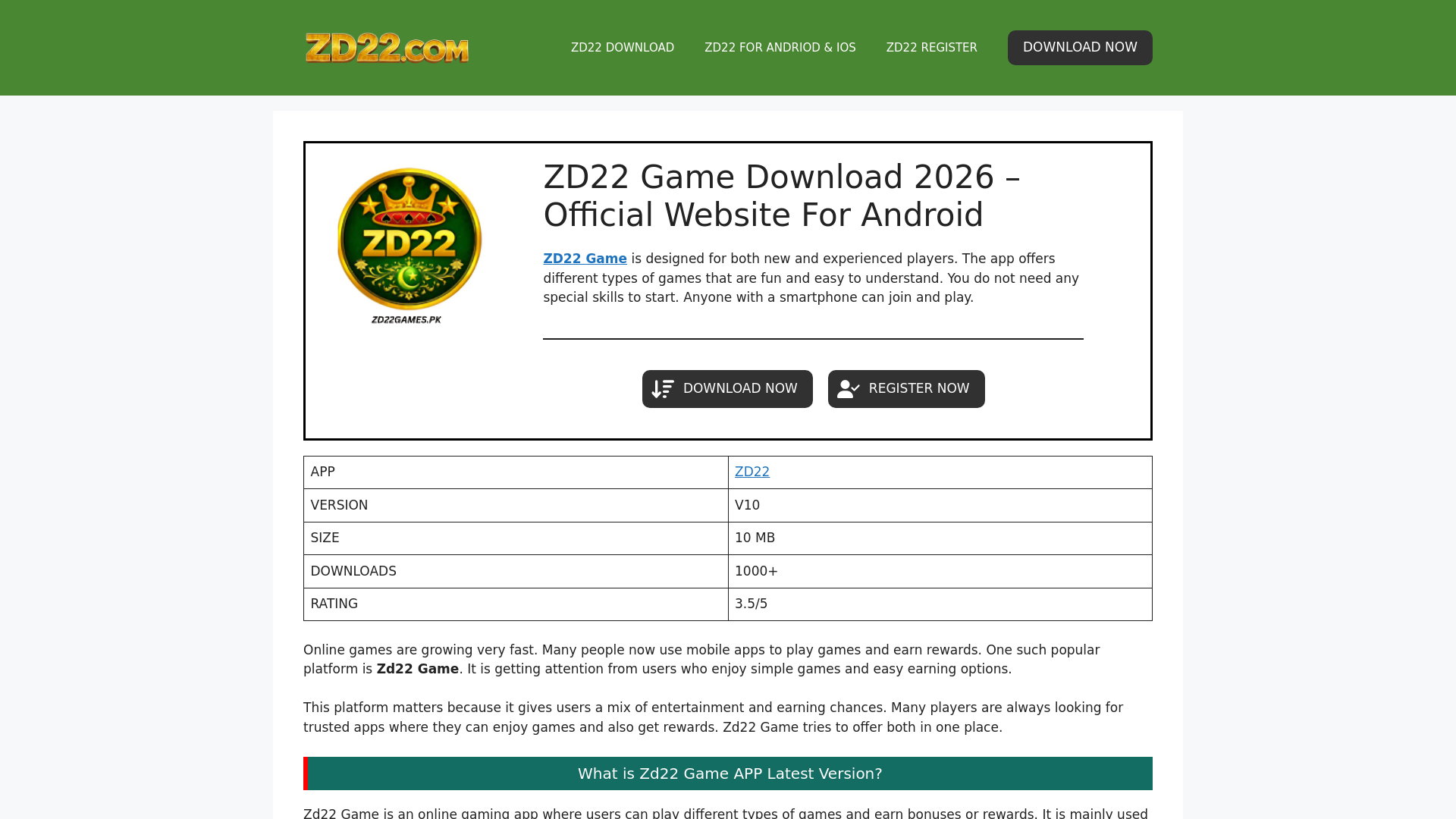website screenshot of https://zd22games.pk/