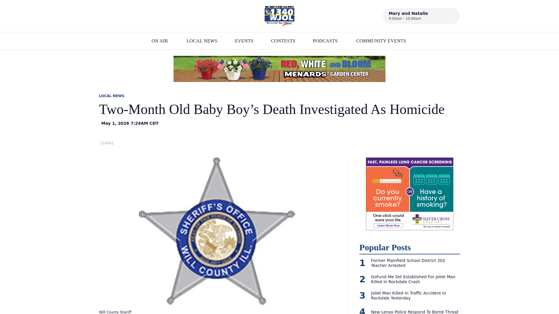 website screenshot of https://www.wjol.com/baby-boys-death-investigated-as-homicide/