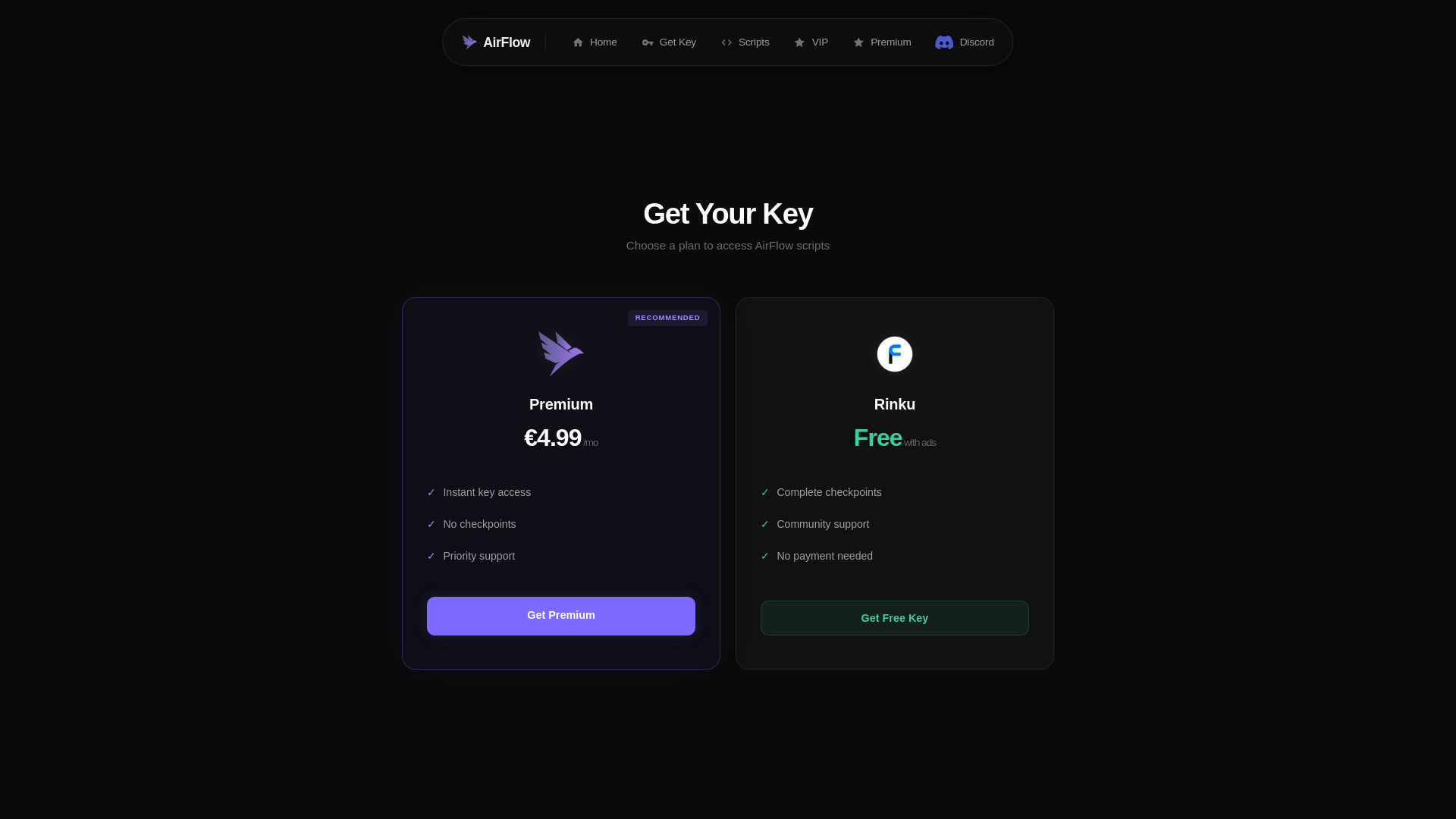 website screenshot of https://airflowscript.com/get-key