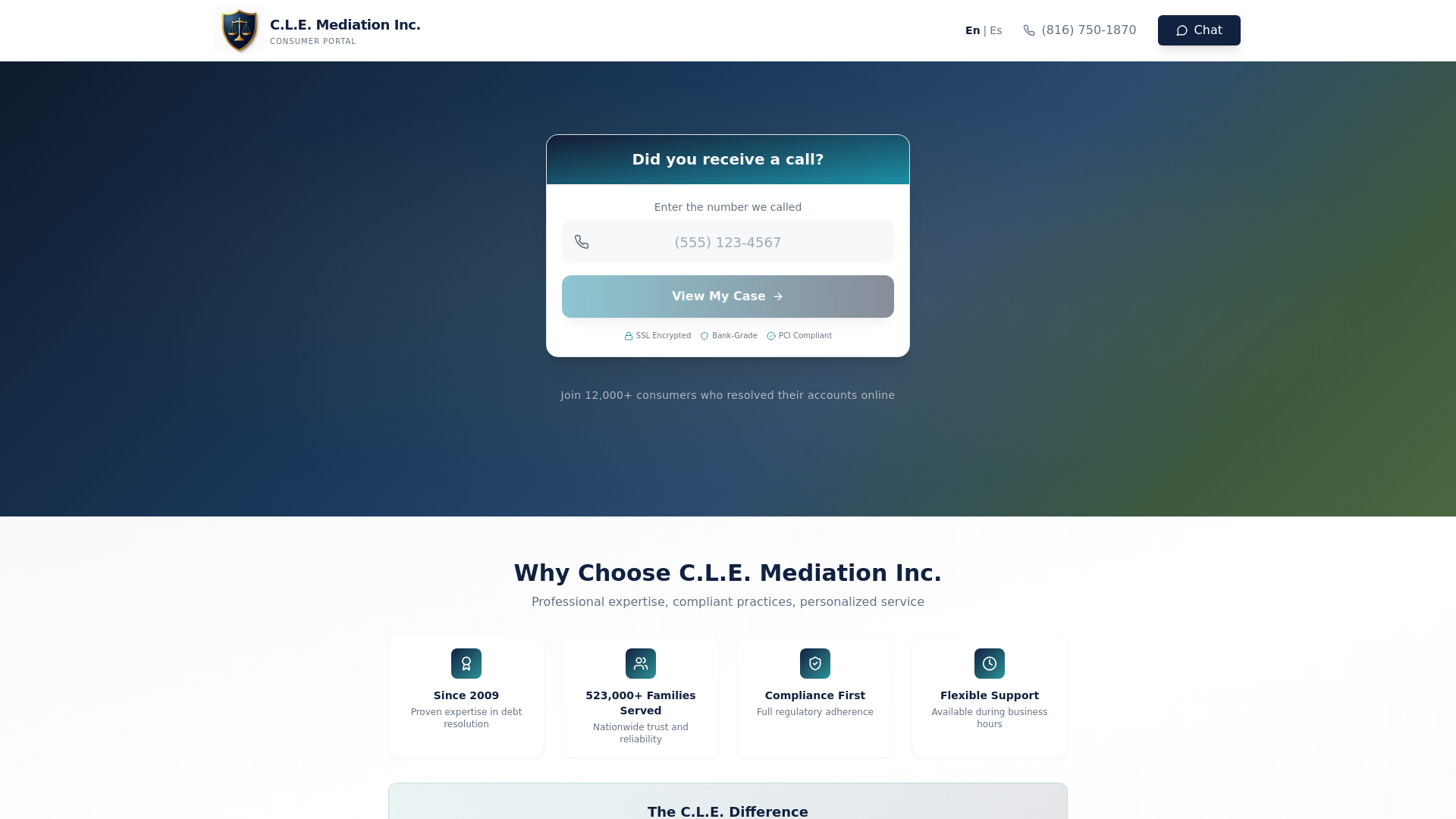 website screenshot of https://clemediation.com/