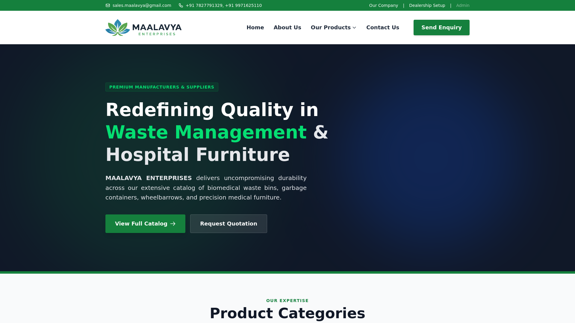 website screenshot of https://maalavyaenterprises.com/