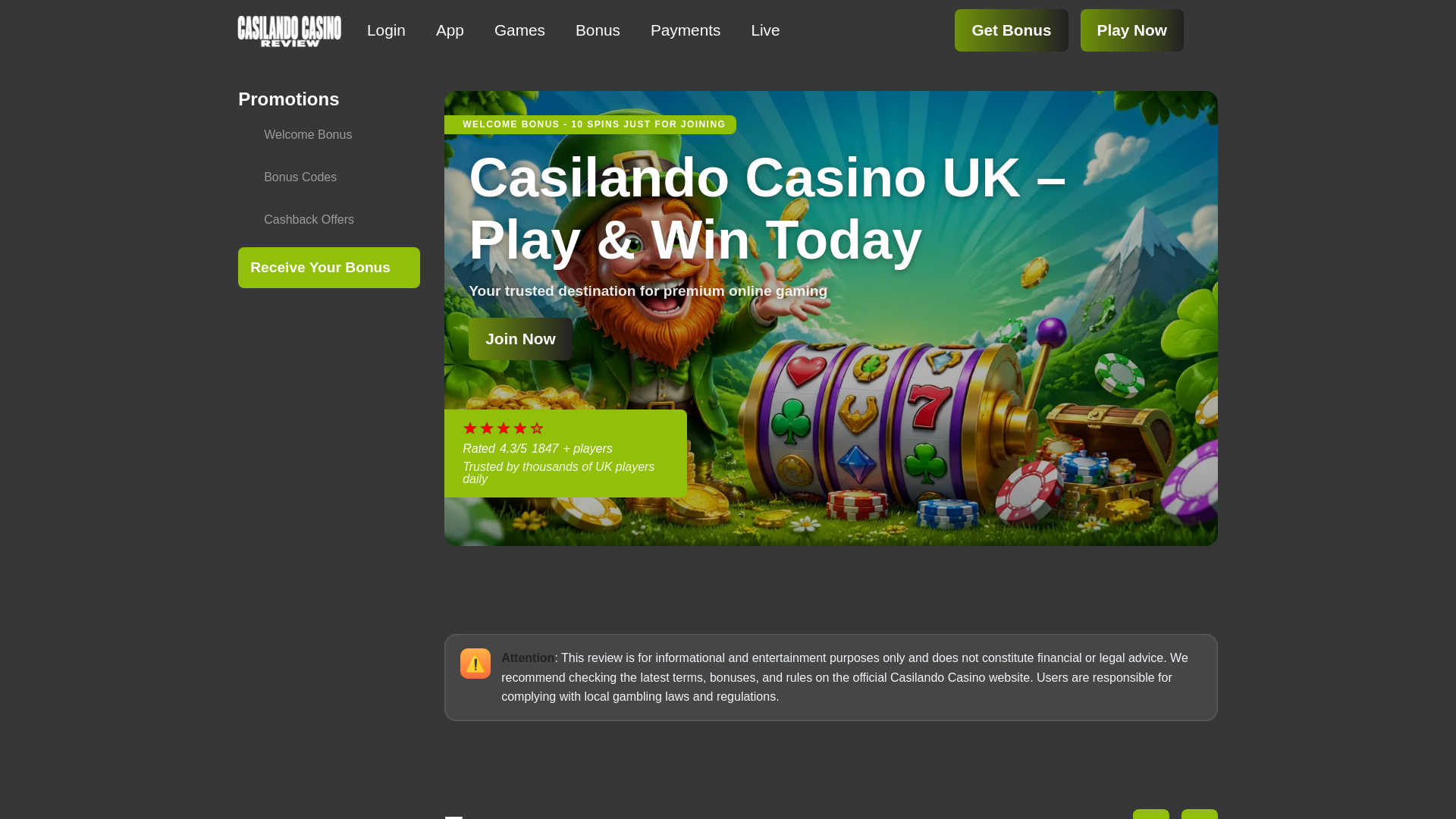 website screenshot of https://casilandocasino-org-uk.pages.dev/