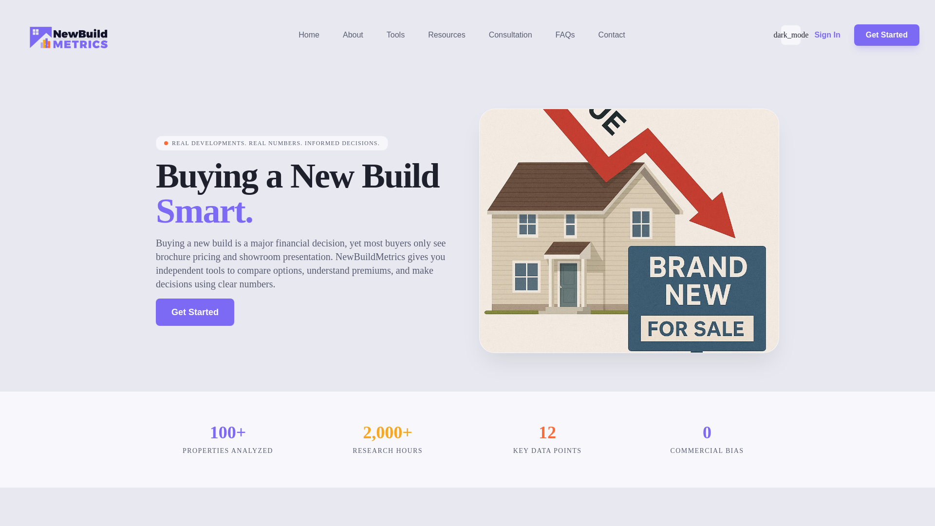 website screenshot of https://newbuildmetrics.co.uk