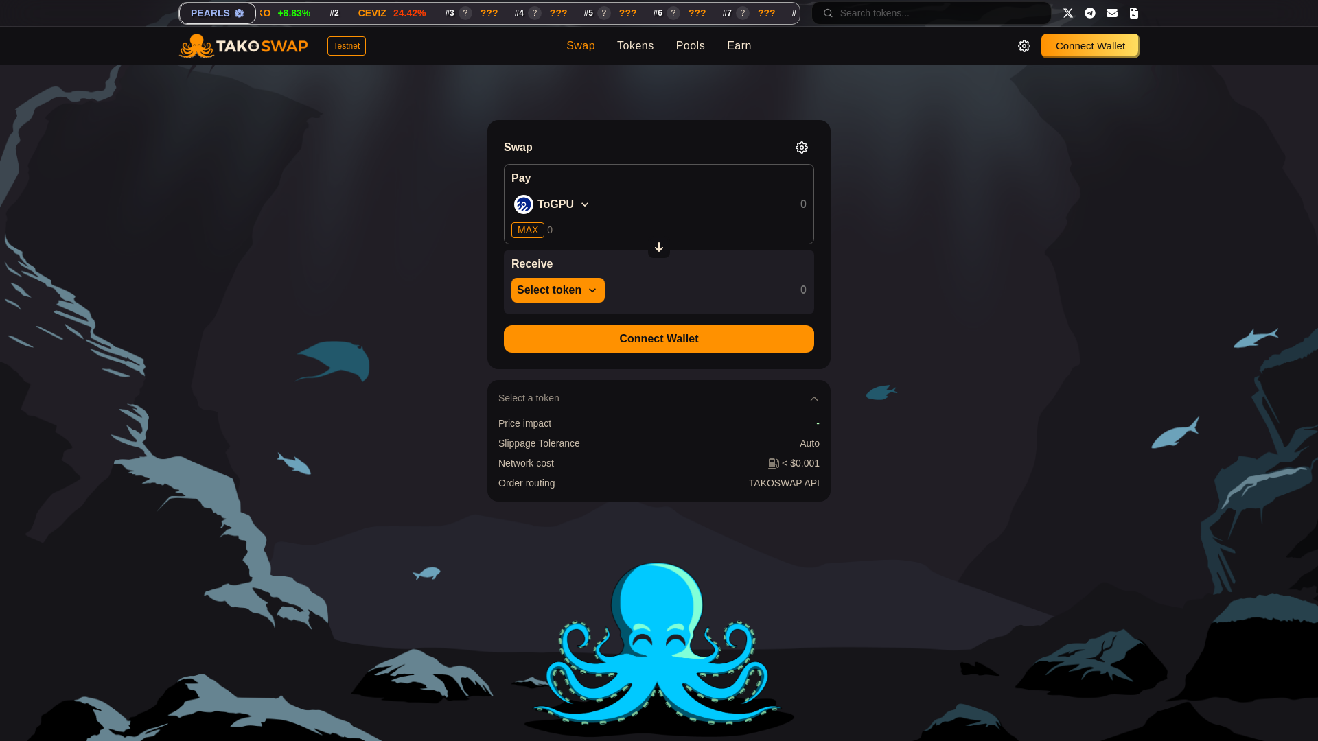 website screenshot of https://takoswap-frontend-testnet.pages.dev/