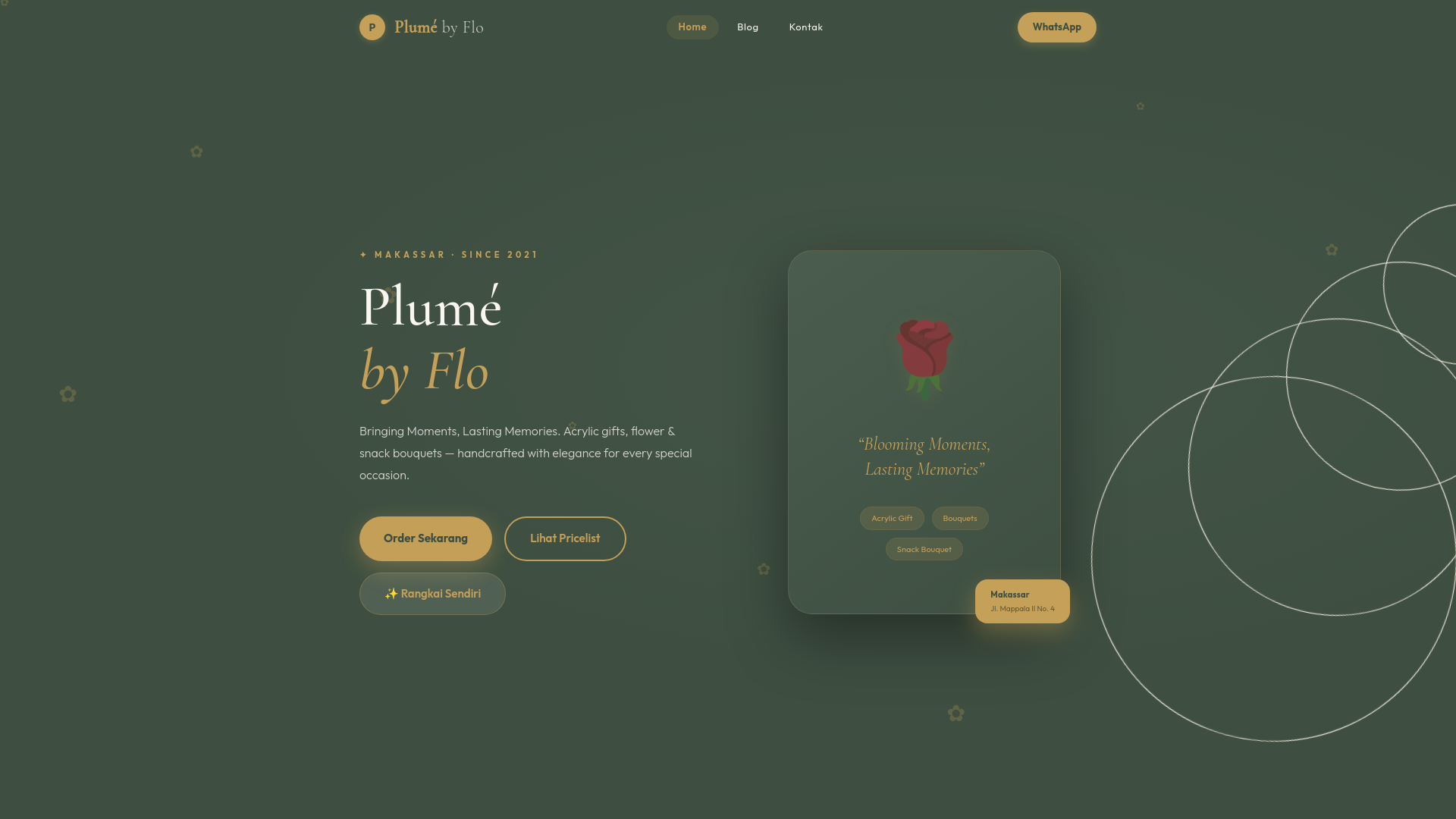 website screenshot of https://plumeflowerstudio.com/