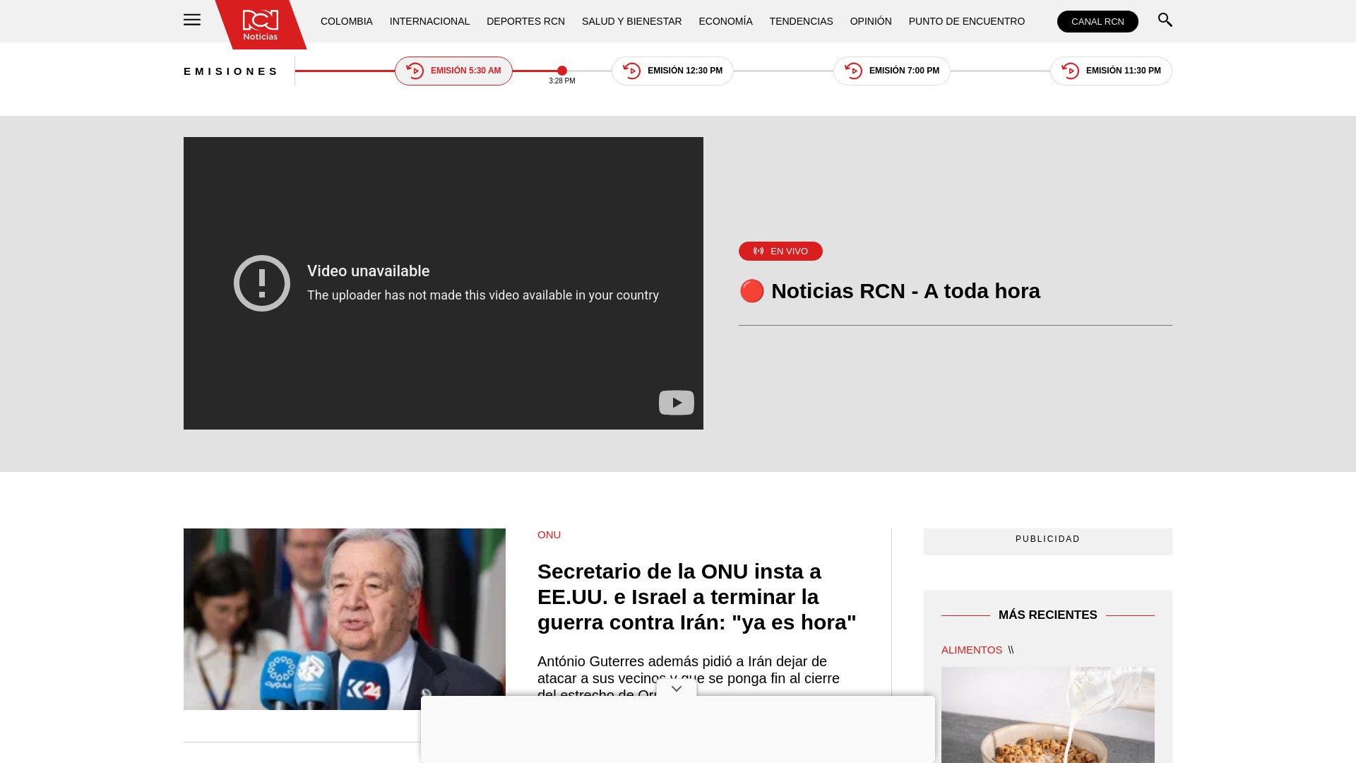 website screenshot of https://www.noticiasrcn.com