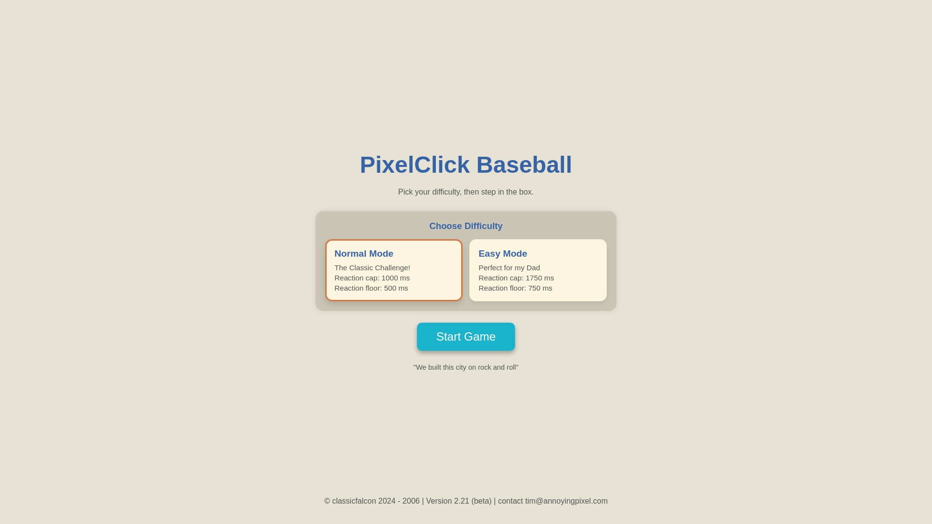 website screenshot of https://pixelclickbaseball.com/