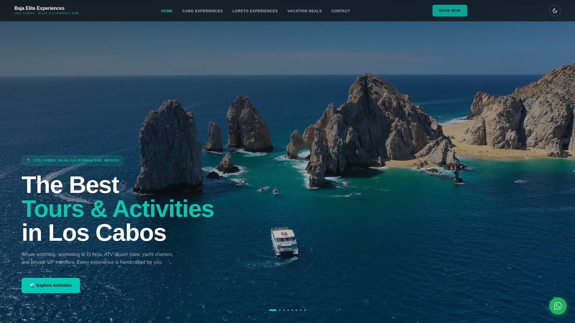 website screenshot of https://bajaeliteexperiences.com/