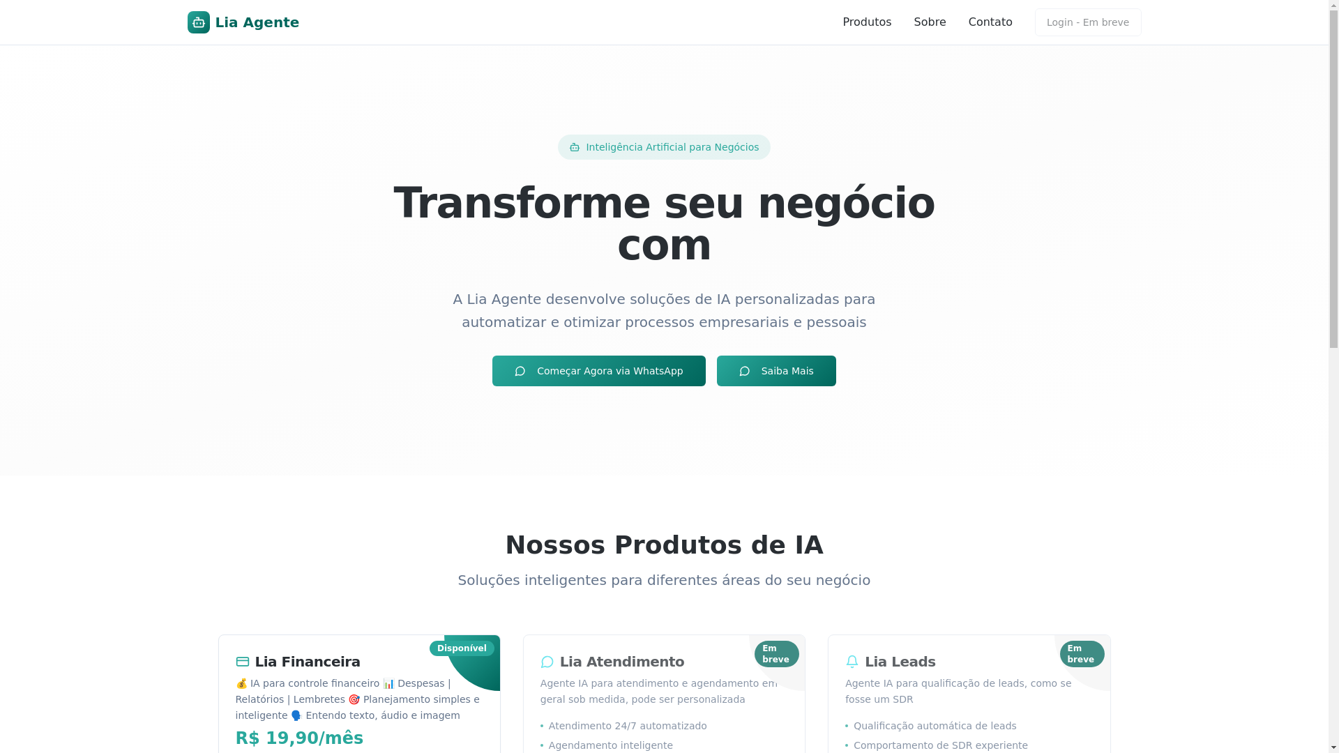 website screenshot of https://liaagente.com.br/