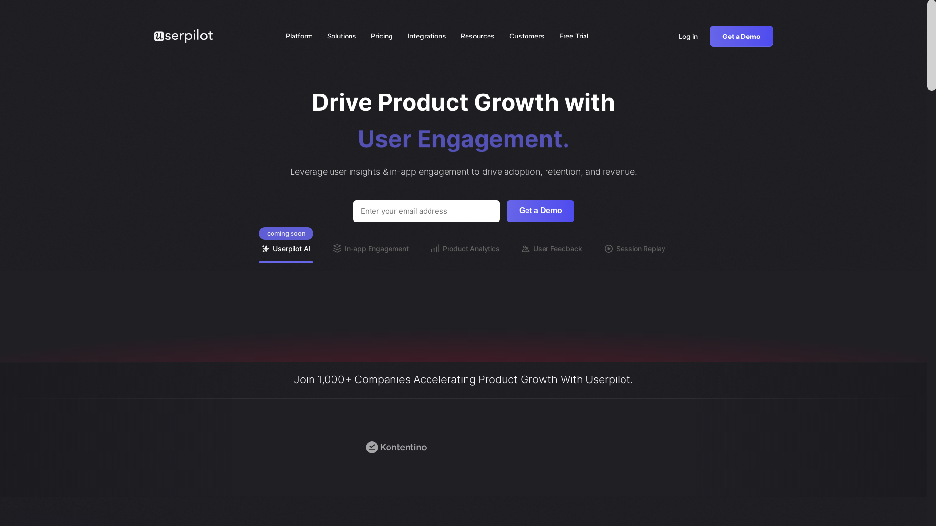 website screenshot of https://userpilot.io