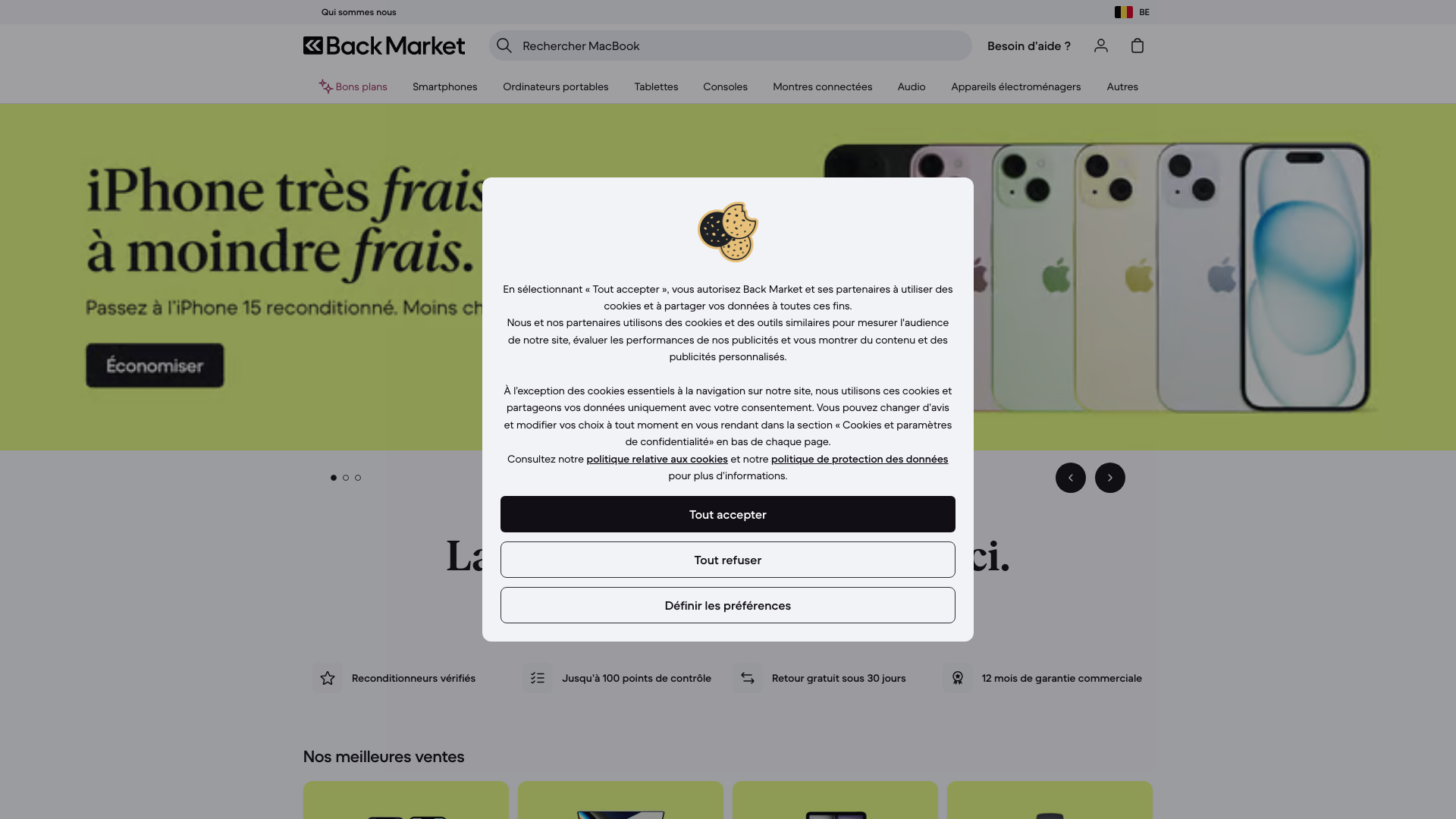website screenshot of https://www.backmarket.be