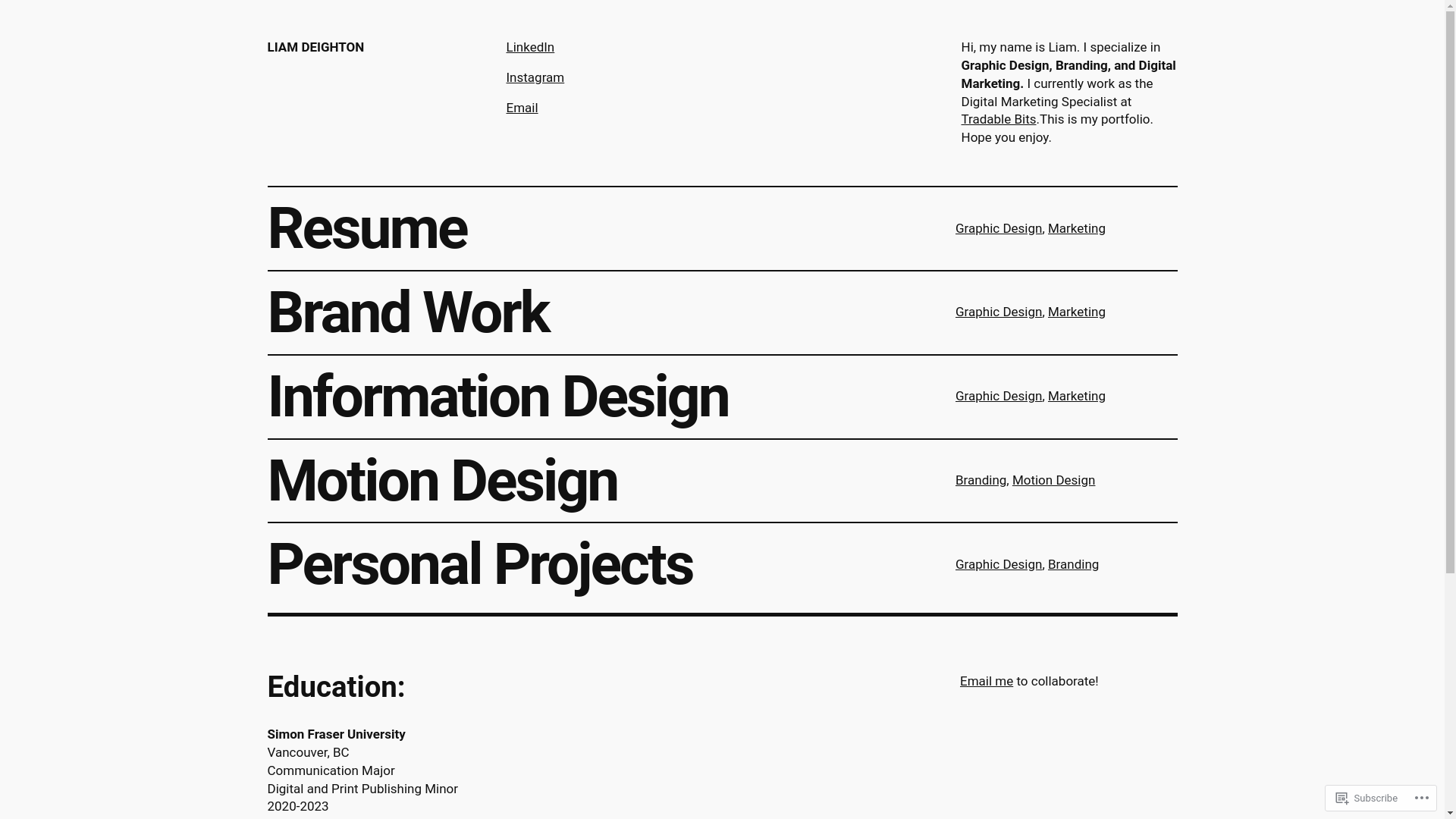 website screenshot of https://liamdeighton.ca/