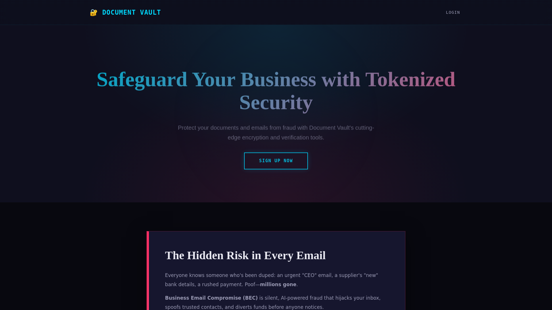 website screenshot of https://documentvault.ai/