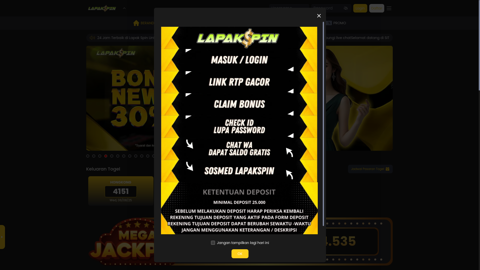 website screenshot of https://lapakspingg.club/