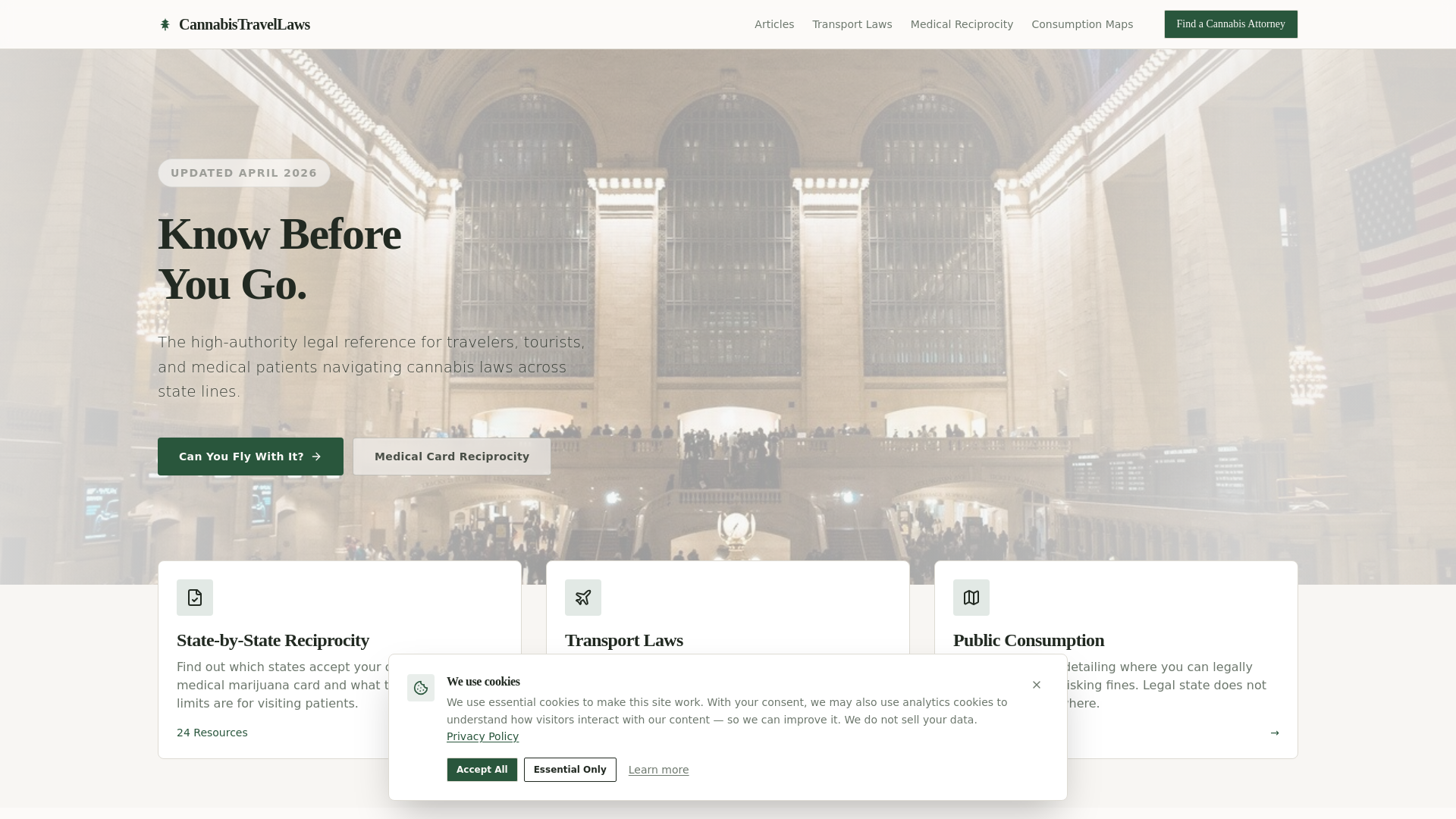 website screenshot of https://cannabistravellaws.com