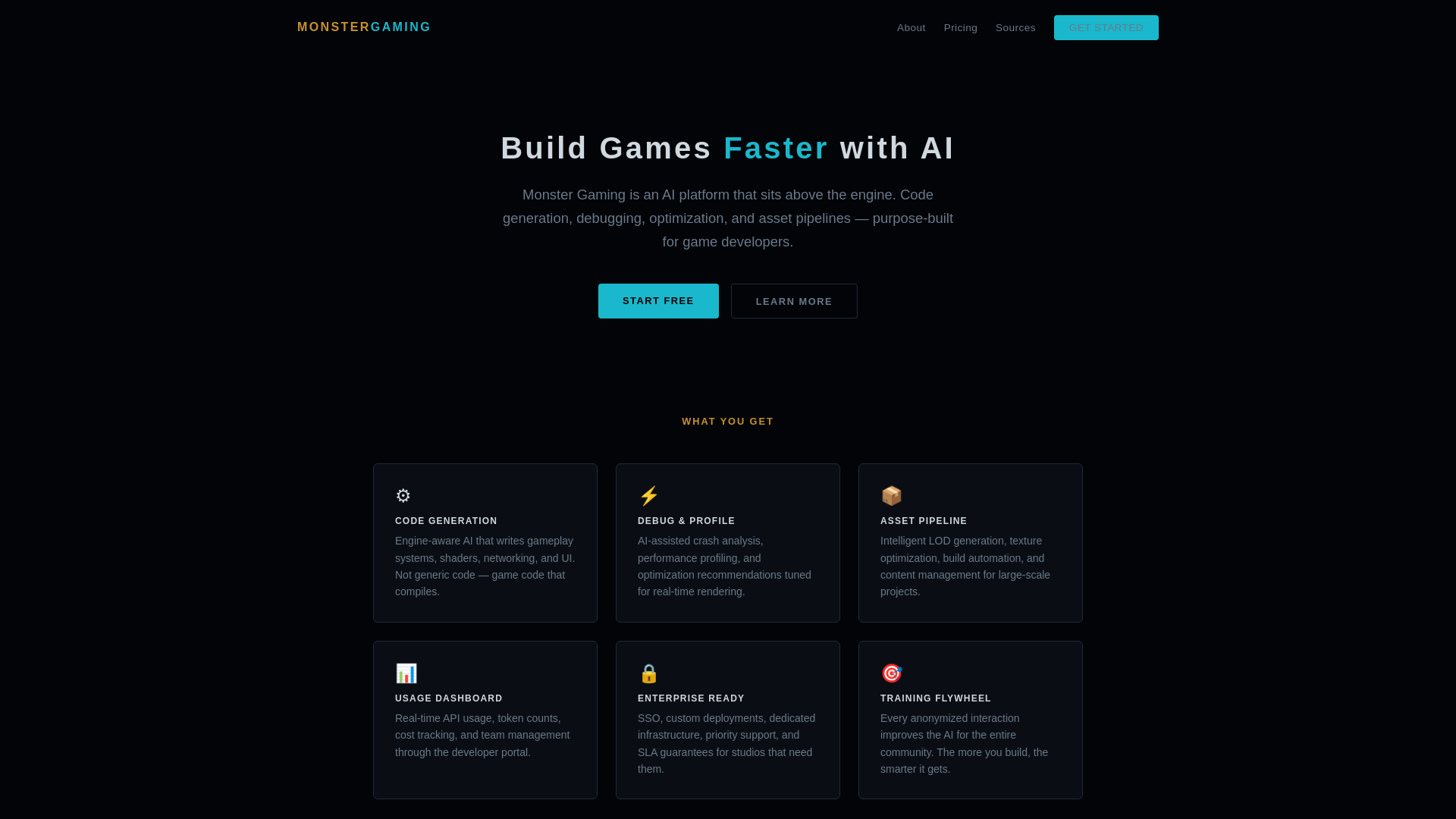 website screenshot of https://monstergaming.ai