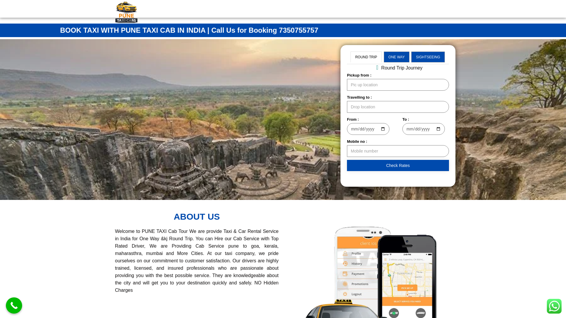 website screenshot of https://punetaxicabs.in/