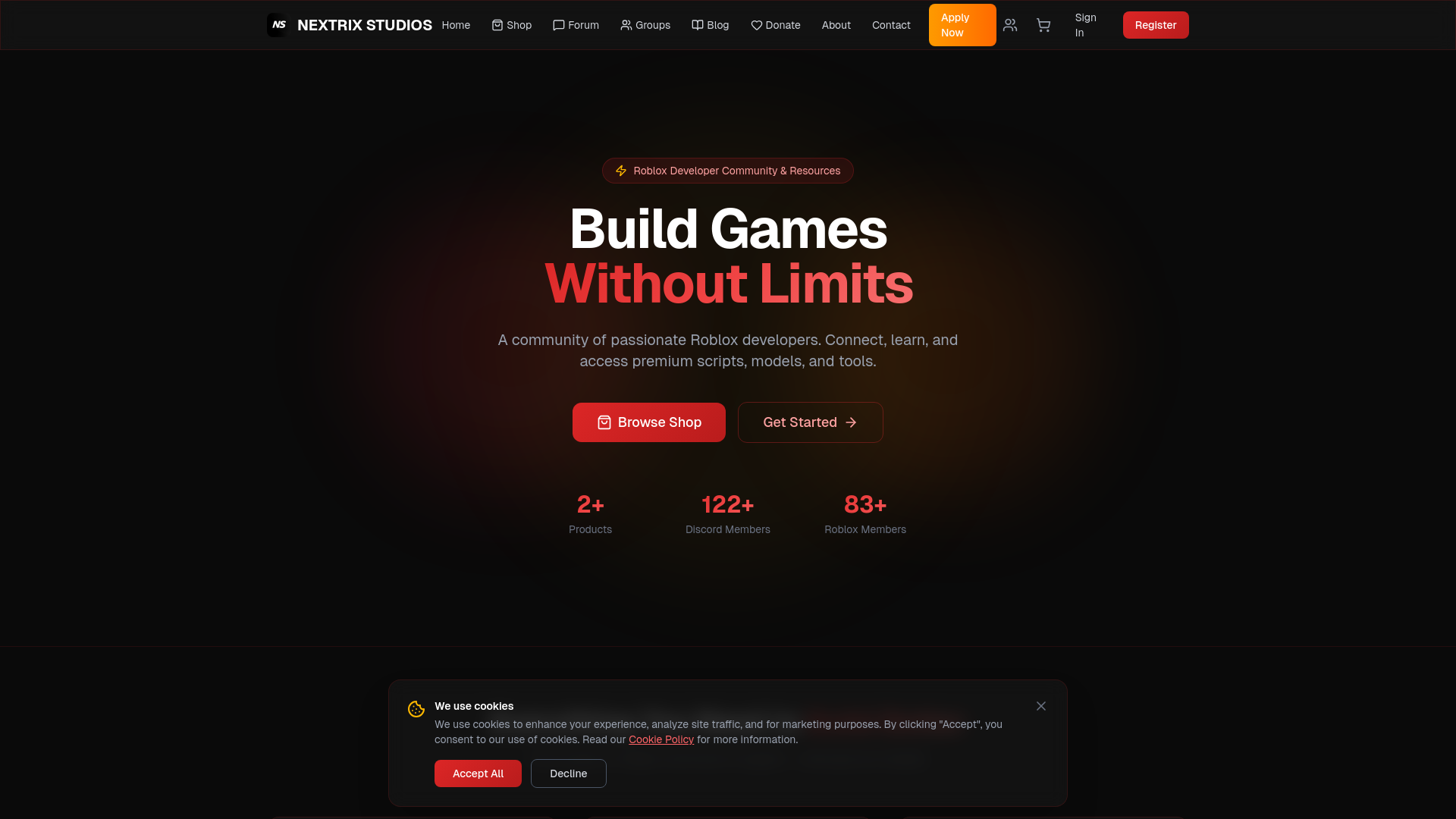 website screenshot of https://nextrixstudios.org/