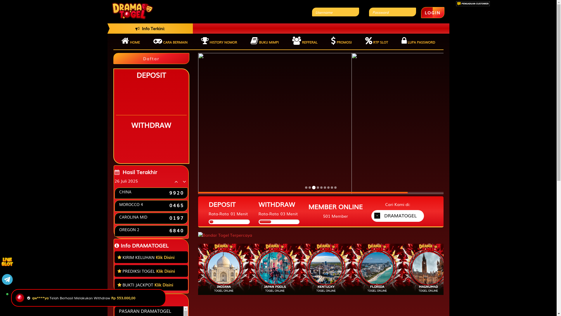 website screenshot of https://bossdramatogel.com/