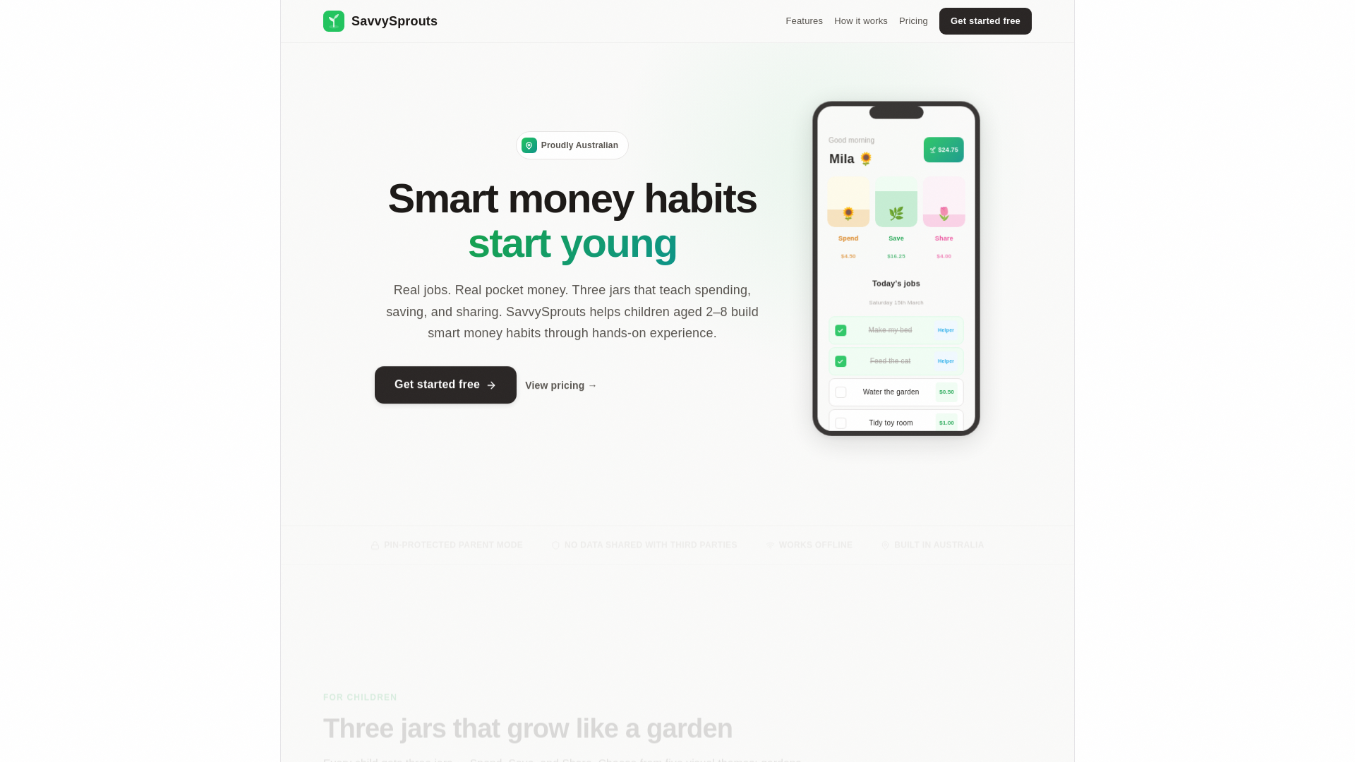 website screenshot of https://savvysprouts.com.au/
