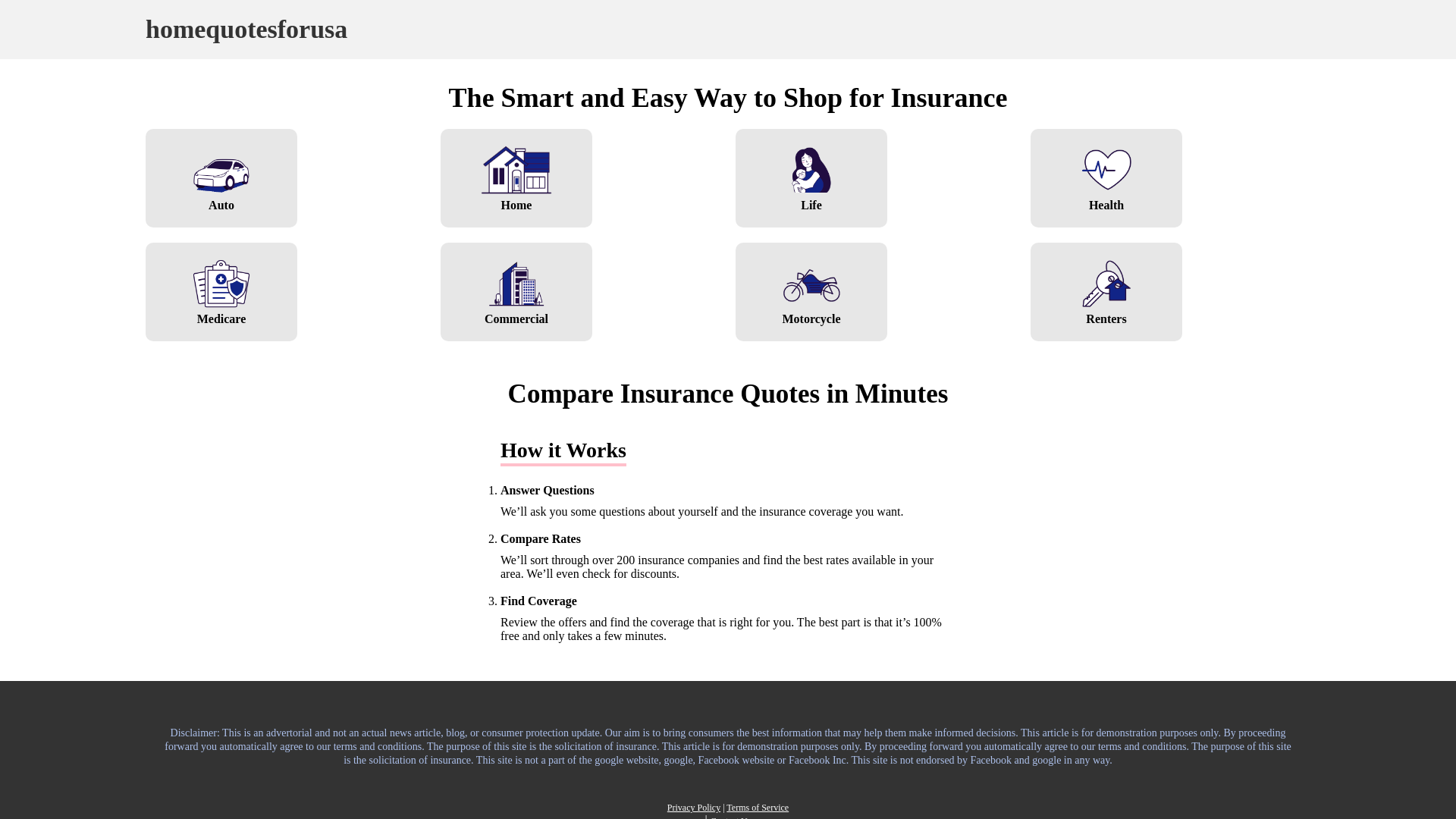 website screenshot of https://homequotesforusa.site/