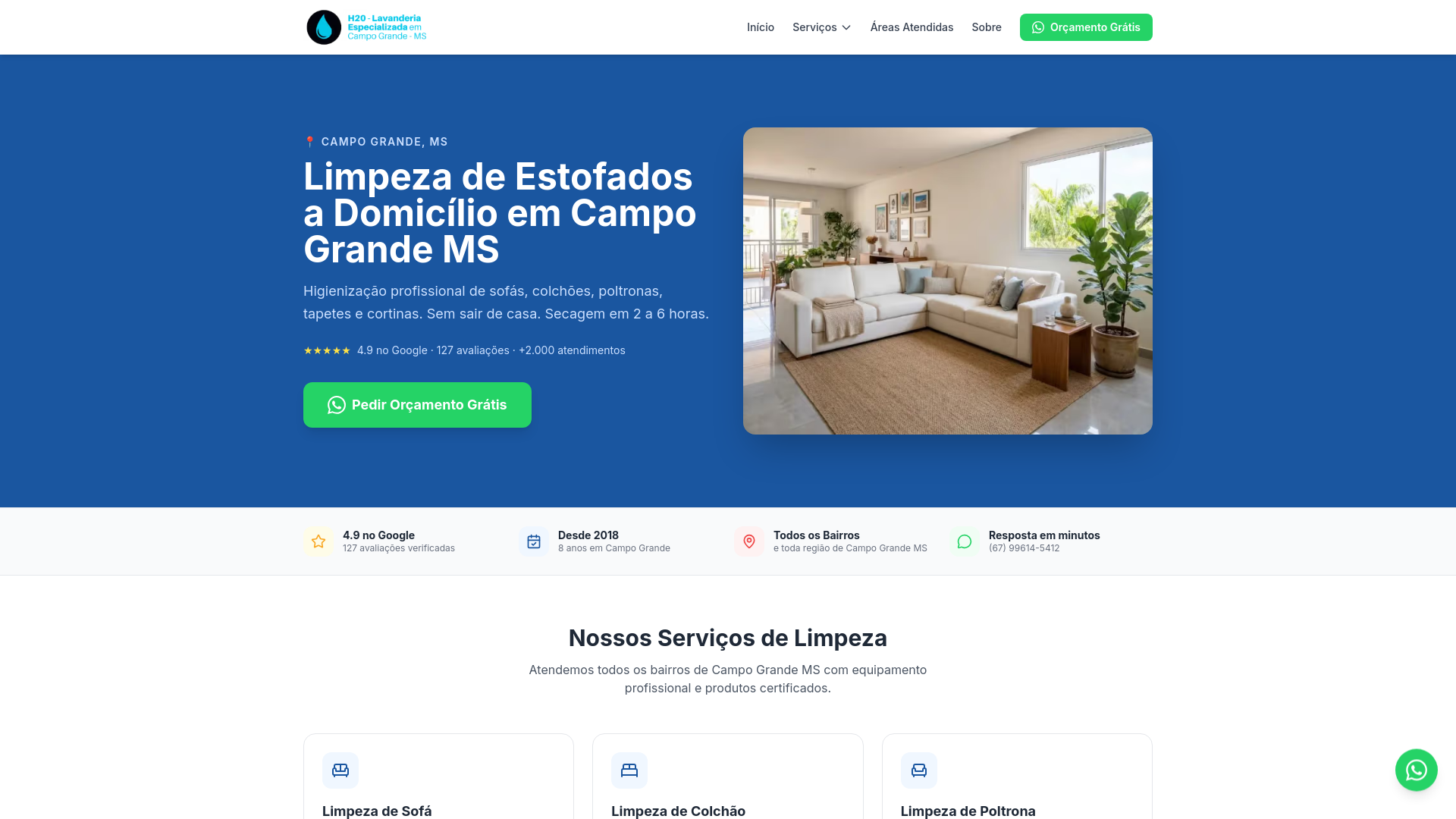 website screenshot of https://limpezaestofadoscg.com.br