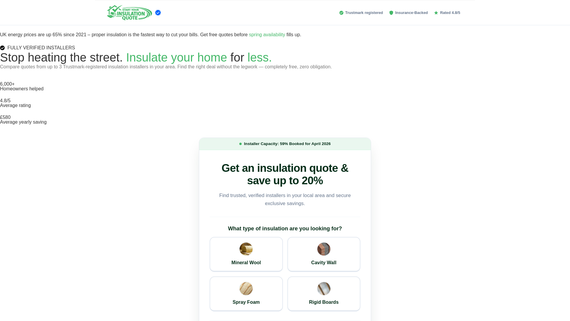 website screenshot of https://startyourinsulationquote.co.uk