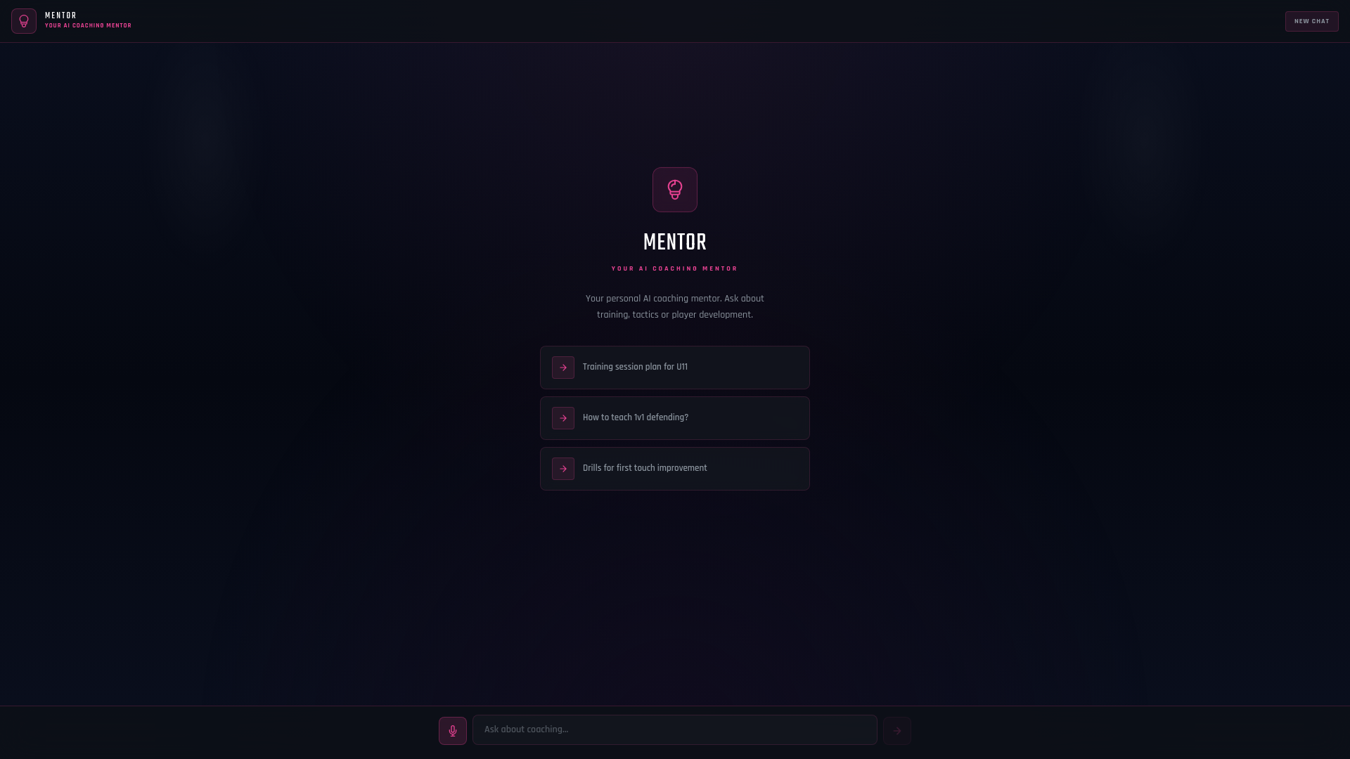 website screenshot of https://mentor.football