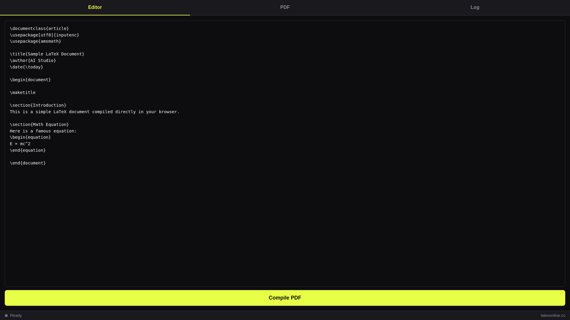 website screenshot of https://latex-compiler.pages.dev/