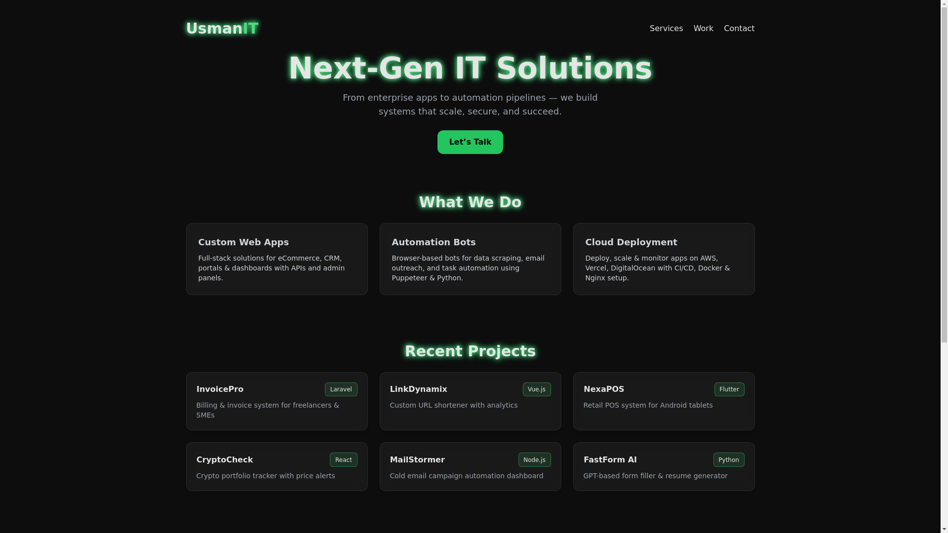 website screenshot of https://usmanit.cloud/