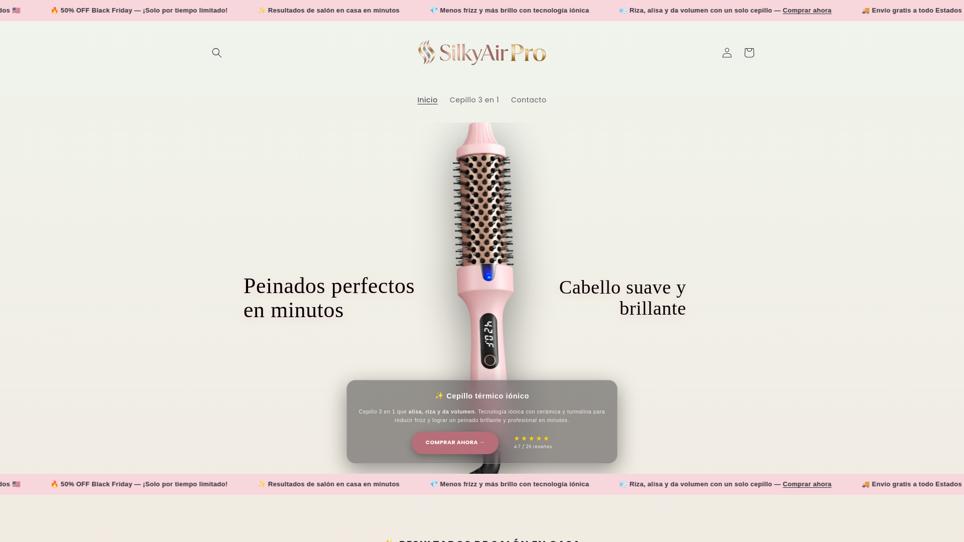 website screenshot of https://silkyairpro.com/