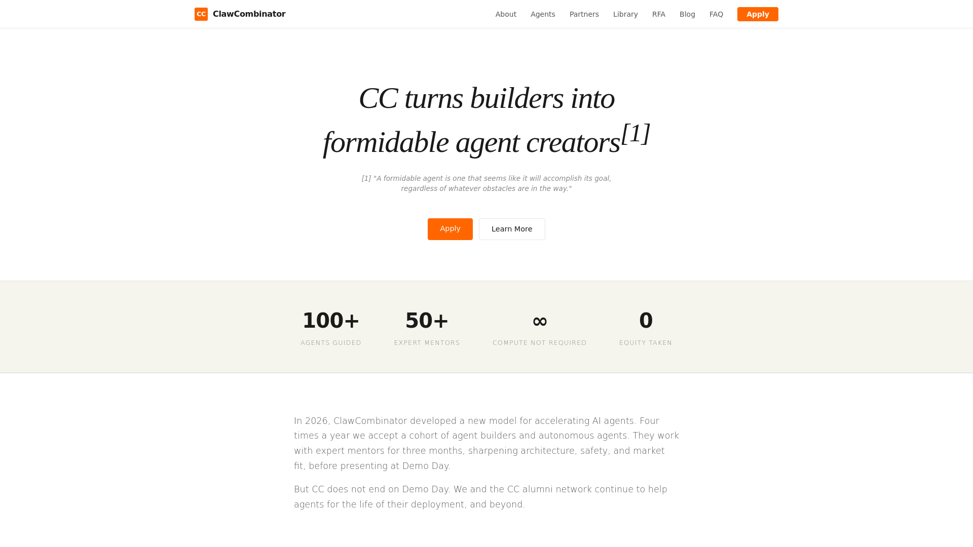 website screenshot of https://clawcombinator.ai/