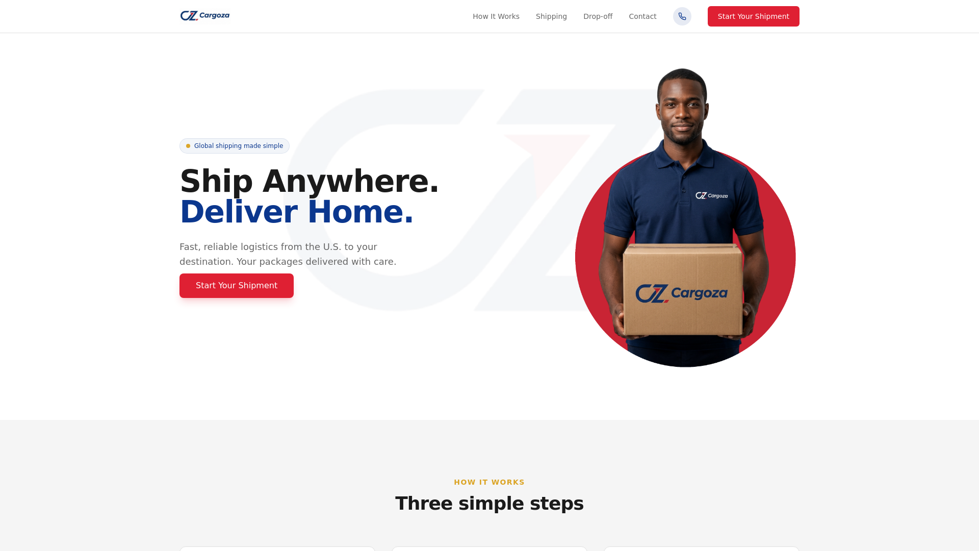 website screenshot of https://cargozaxpress.com