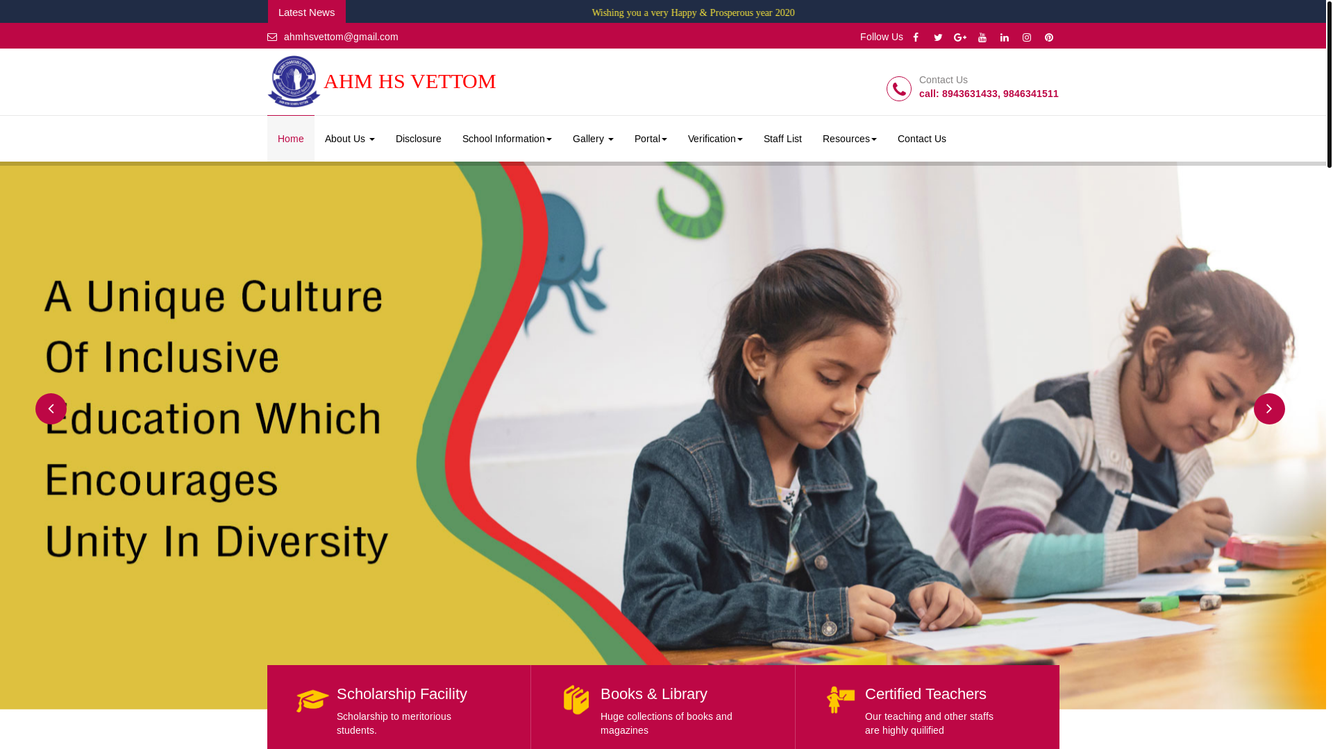 website screenshot of https://ahmhsvettom.in/