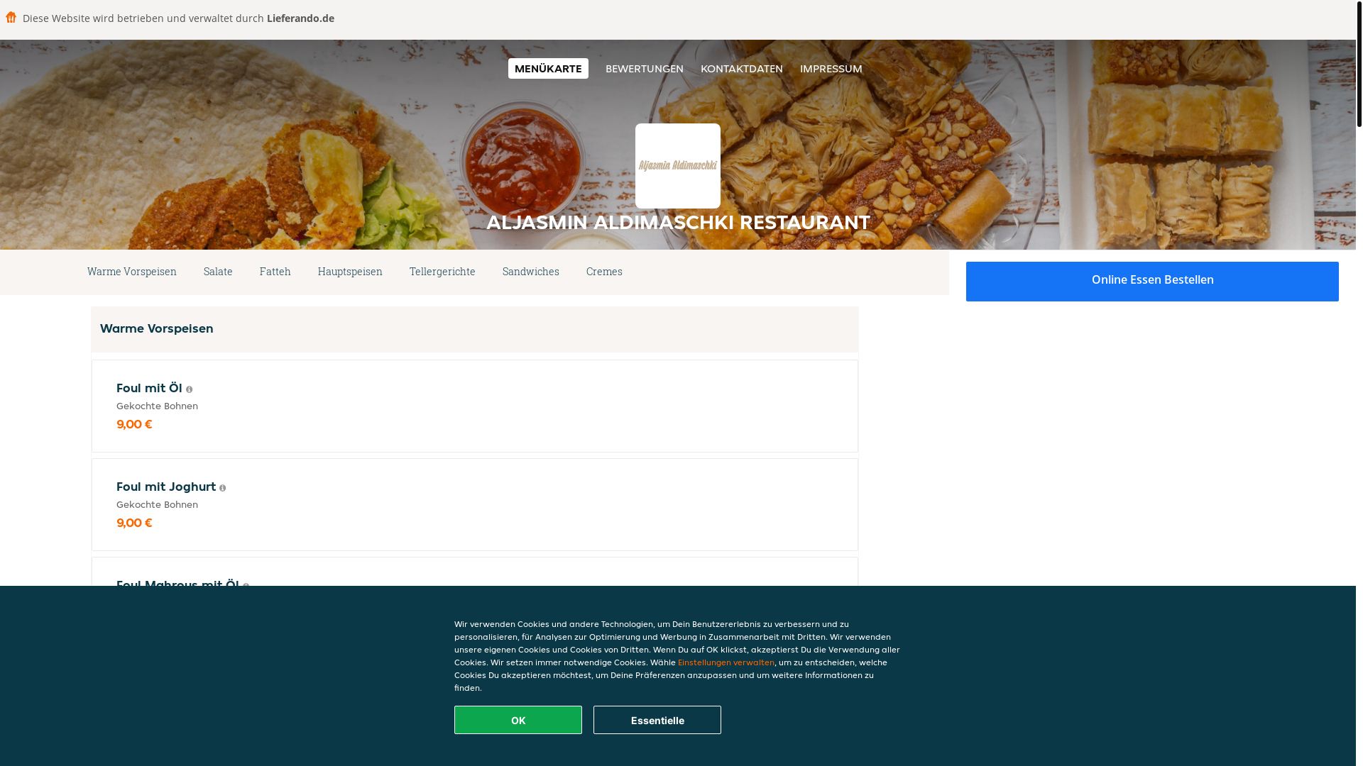 website screenshot of https://aljasminaldimaschkirestaurant-bochum.de/