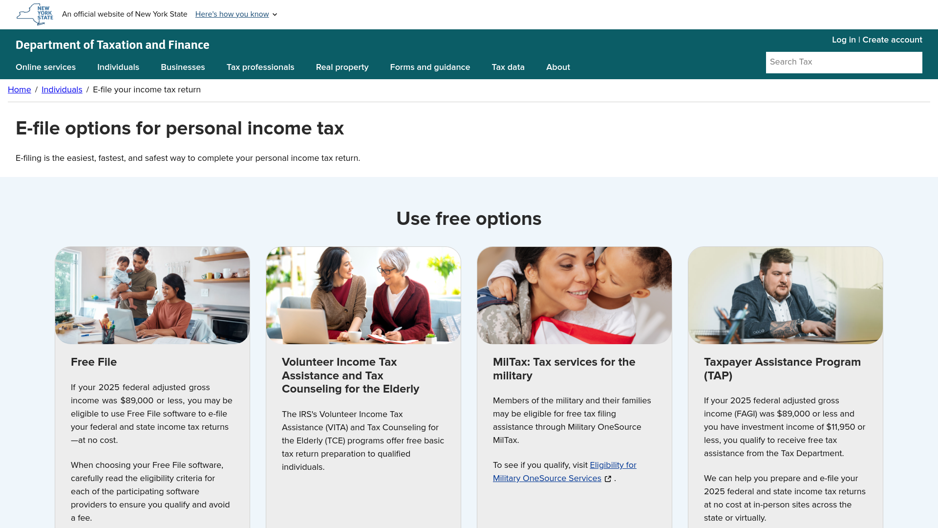 website screenshot of https://links-2.govdelivery.com/CL0/https:%2F%2Fwww.tax.ny.gov%2Fpit%2Fefile%2F/1/0101019c73015431-0e6364bf-d421-4d35-9925-14510d87d661-000000/upJOqNu_1aUlAyVhEnpynWrHciWBl8rzabYocxMRZGs=445